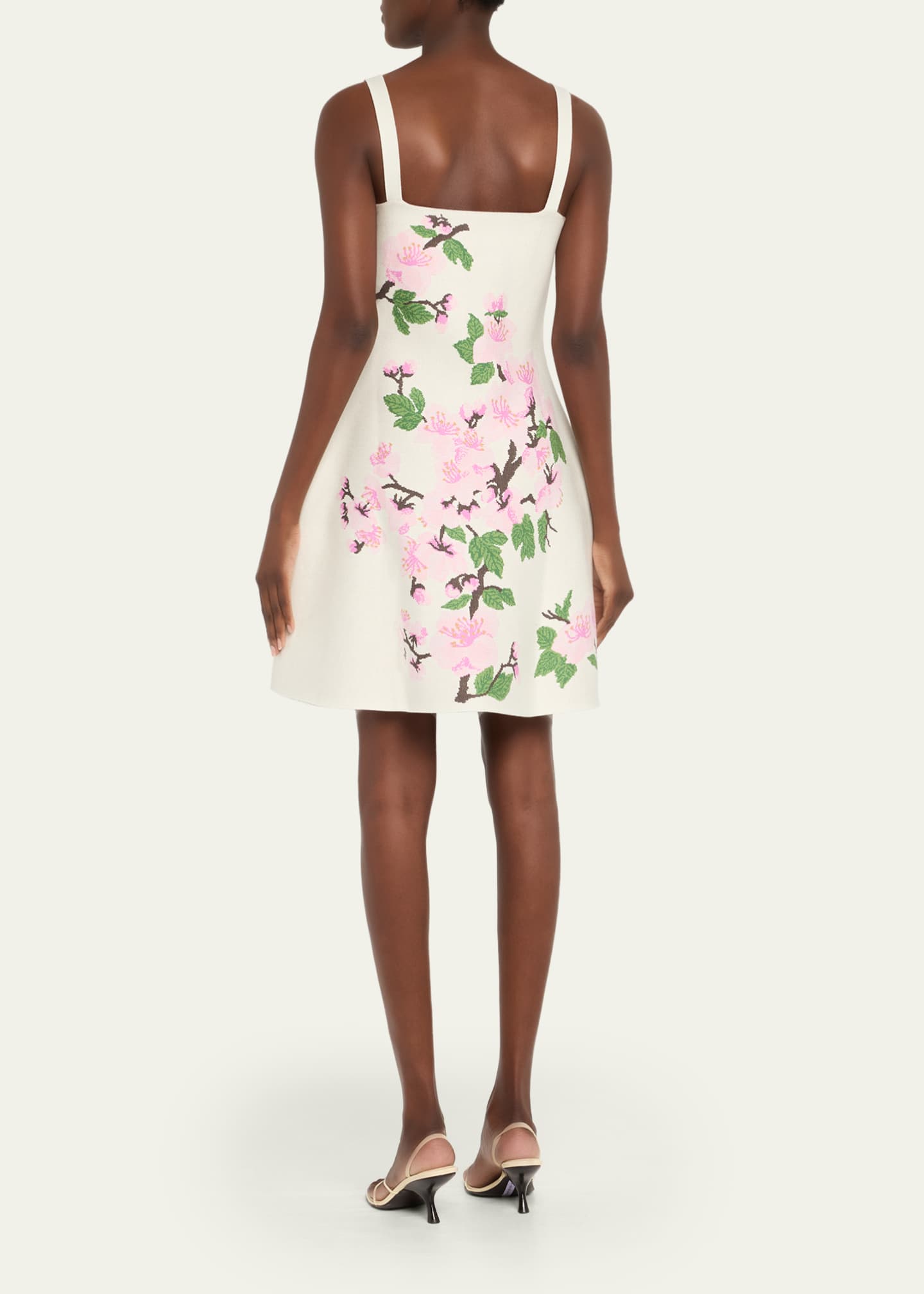 Oscar de la Renta Cherry Blossom Knit Fit-And-Flare Mini Dress Image 3 of 5