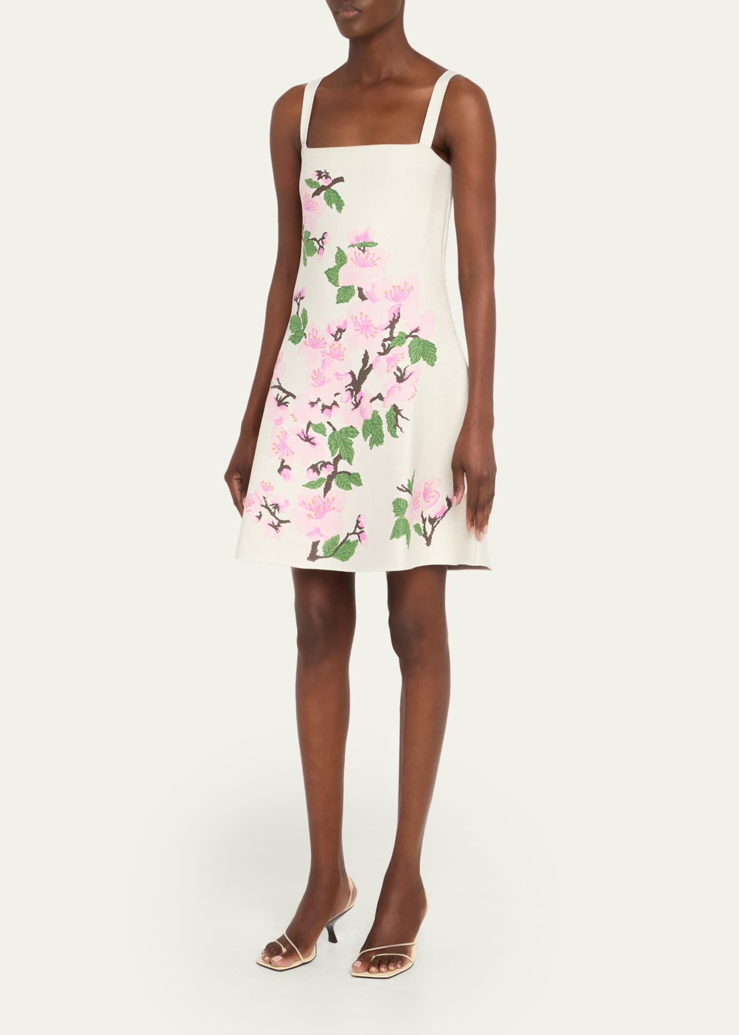 Oscar de la Renta Cherry Blossom Knit Fit-And-Flare Mini Dress Image 4 of 5