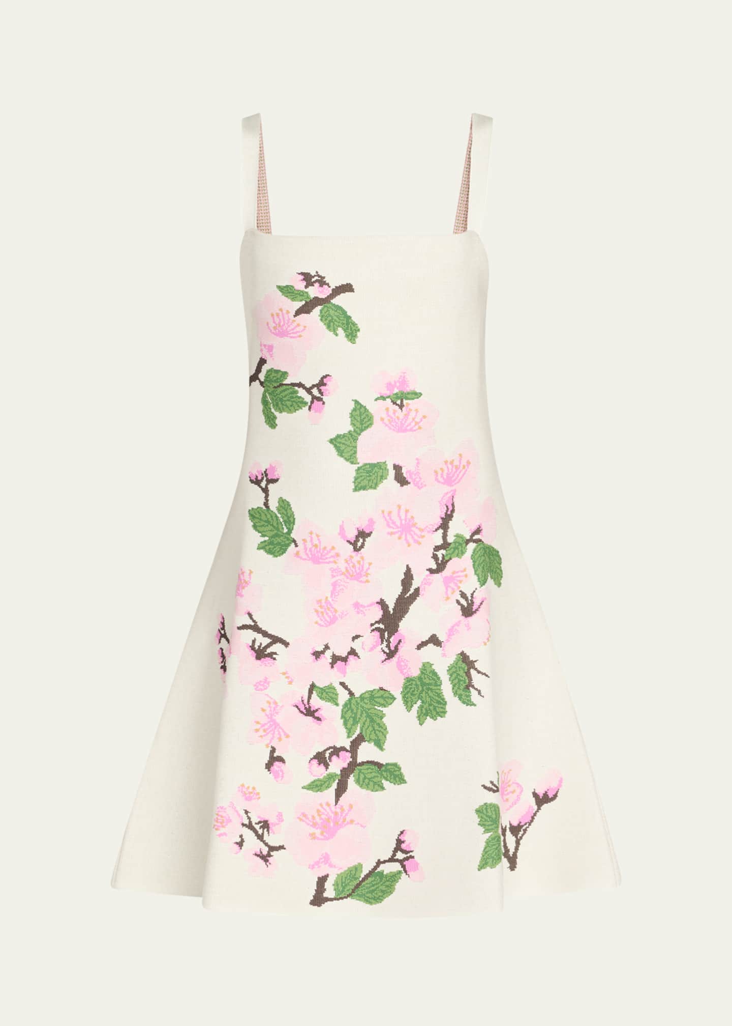 Oscar de la Renta Cherry Blossom Knit Fit-And-Flare Mini Dress Image 1 of 5