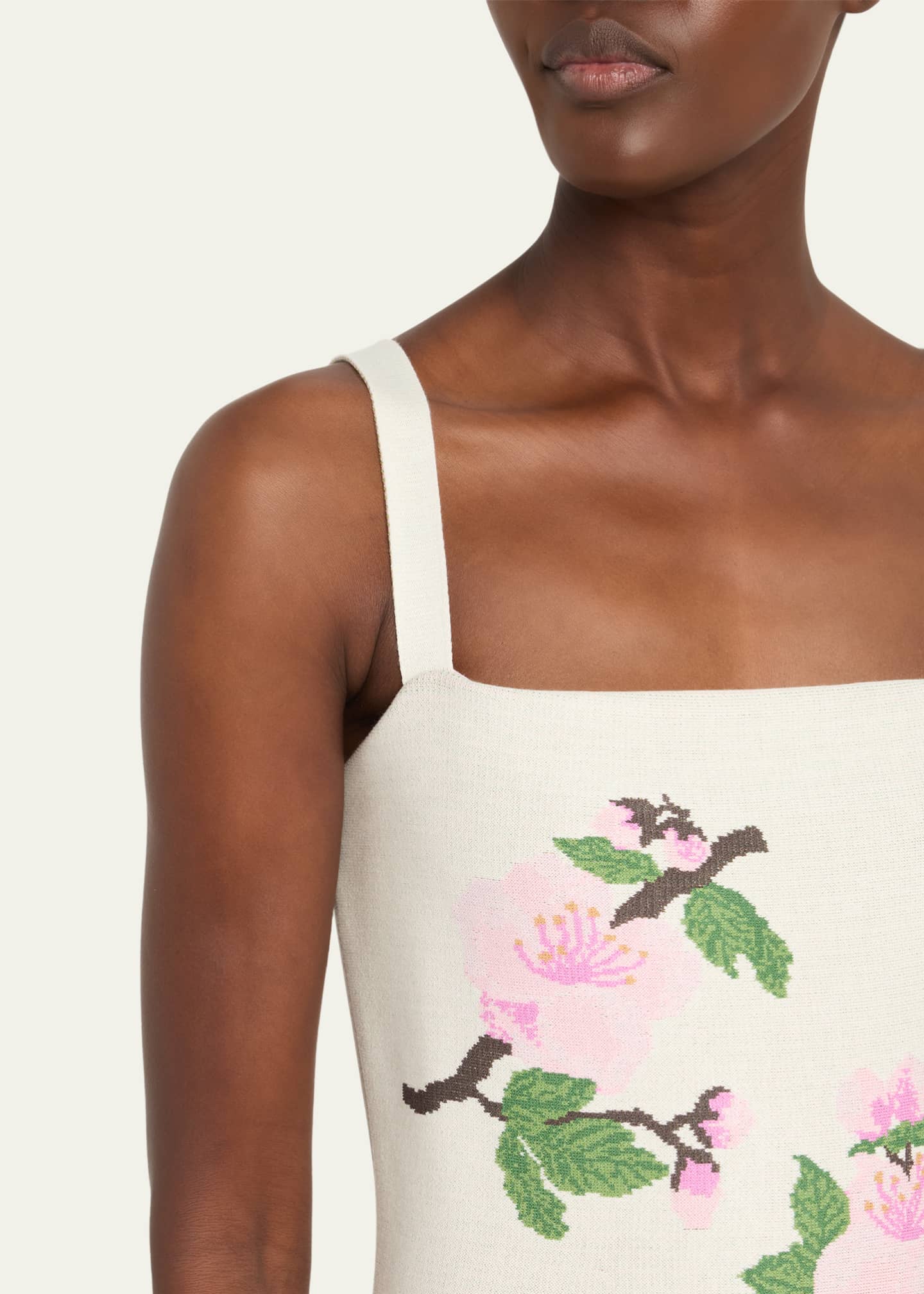 Oscar de la Renta Cherry Blossom Knit Fit-And-Flare Mini Dress Image 5 of 5