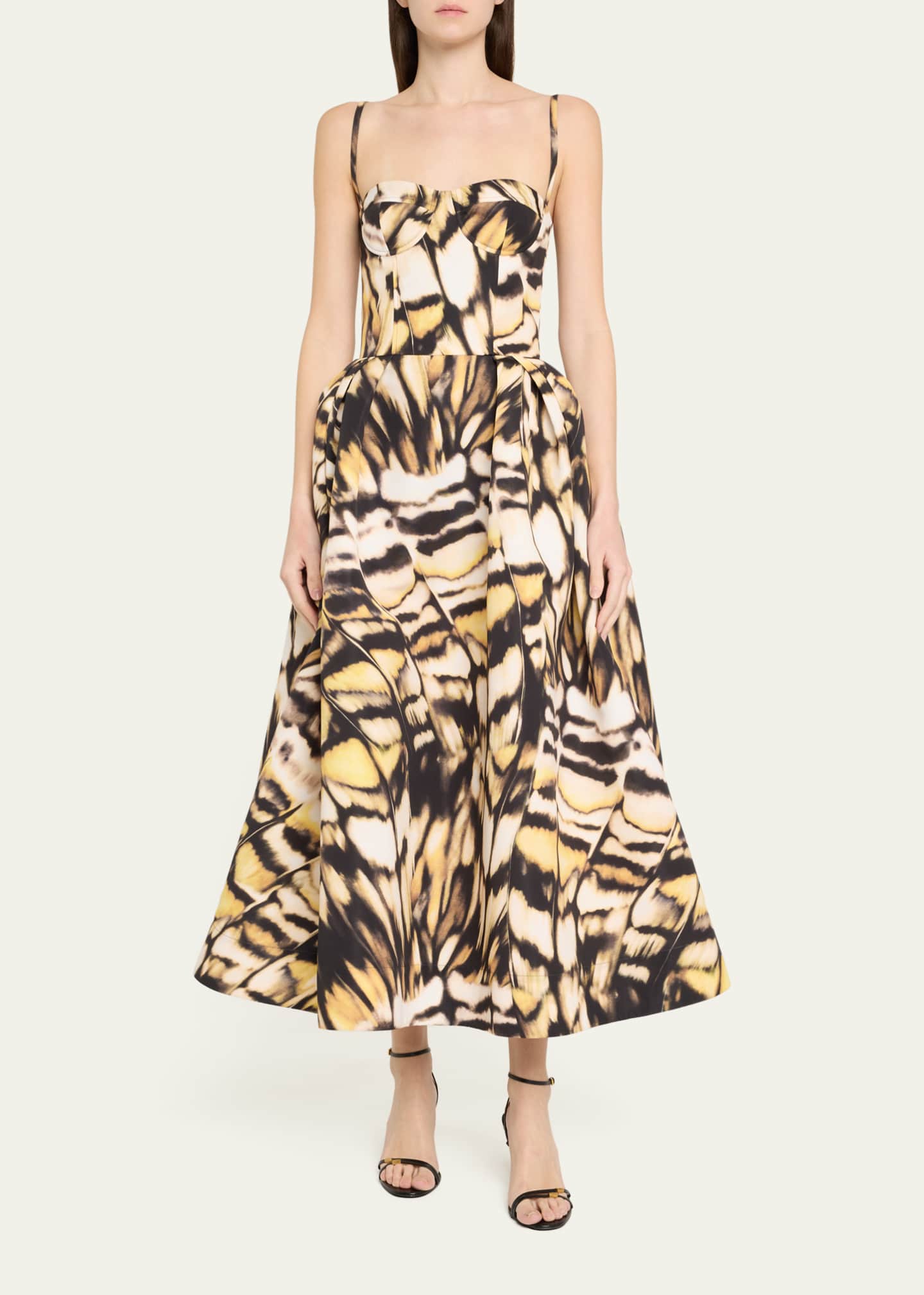 Oscar de la Renta Butterfly Faille Bustier Tea-Length Dress Image 2 of 5