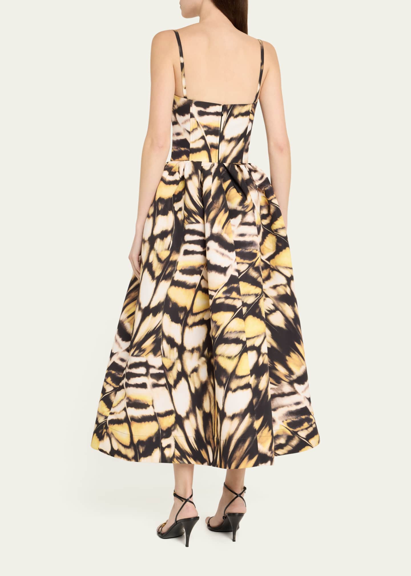 Oscar de la Renta Butterfly Faille Bustier Tea-Length Dress Image 3 of 5