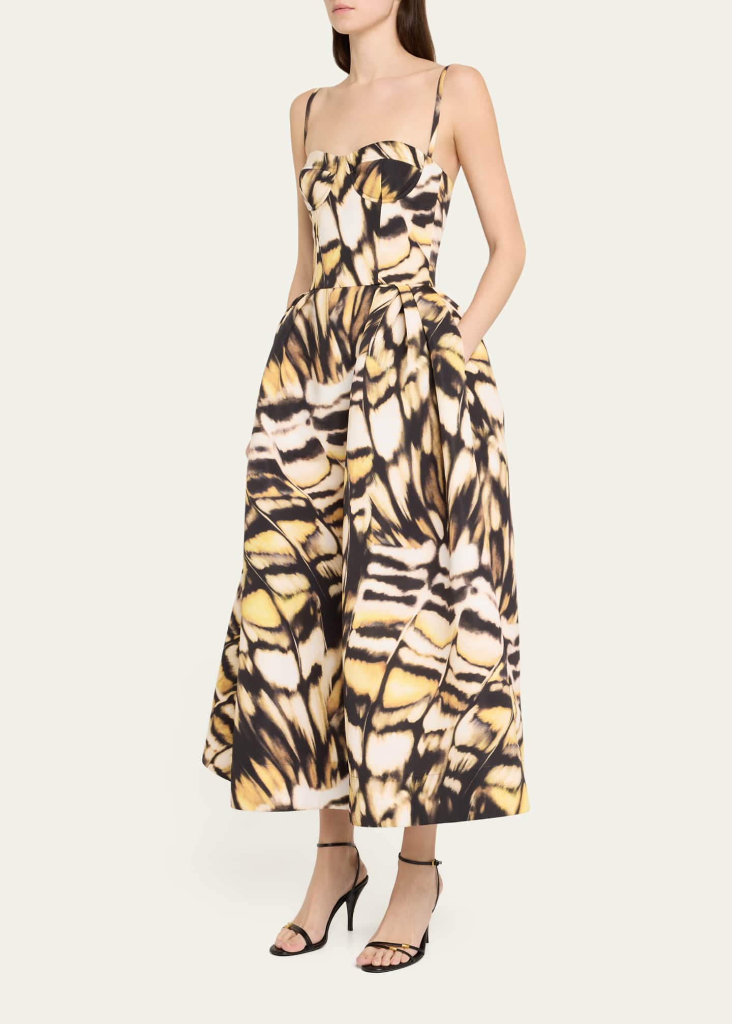 Oscar de la Renta Butterfly Faille Bustier Tea-Length Dress Image 4 of 5