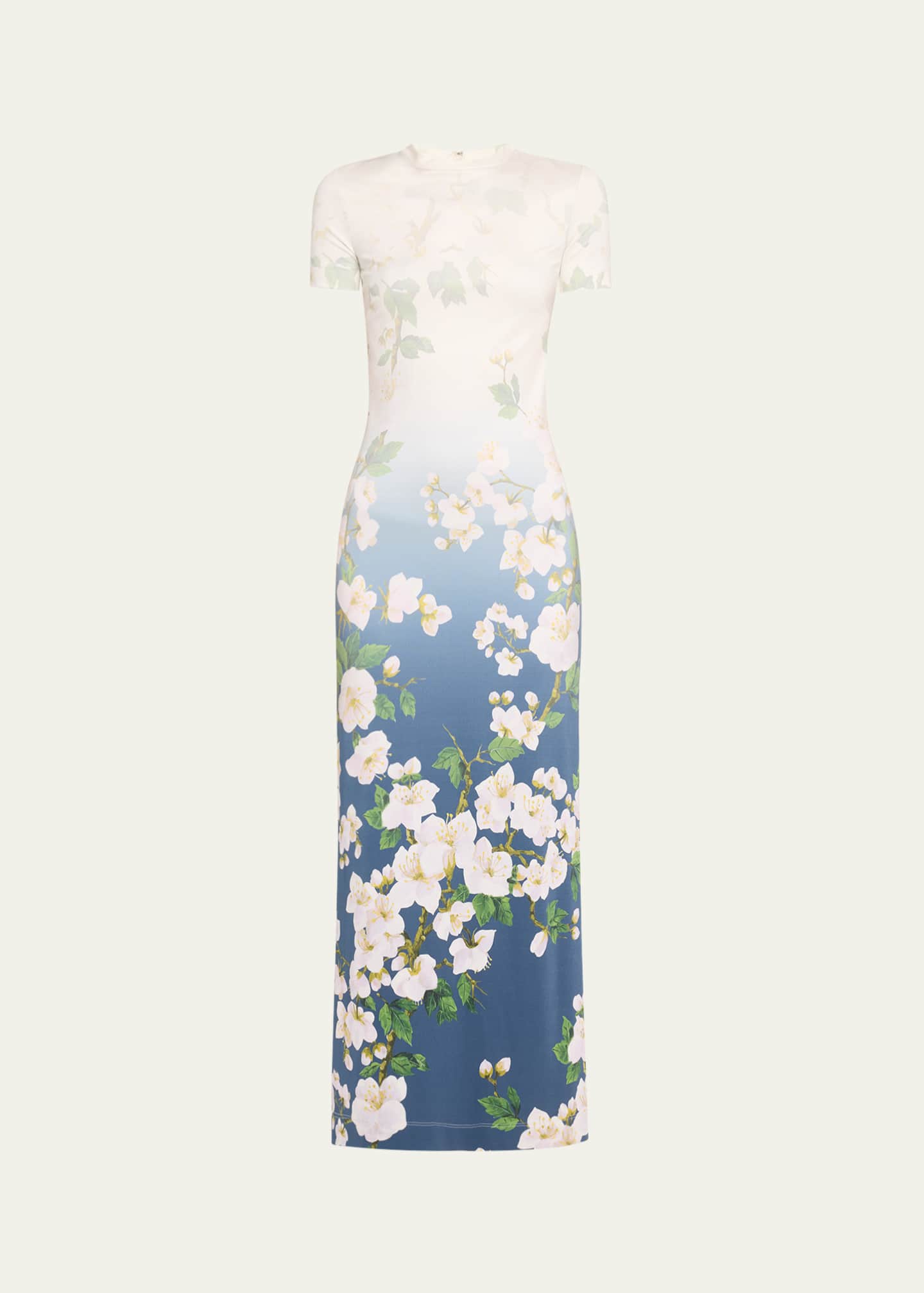Oscar de la Renta Short-Sleeve Cherry Blossom Jersey Ankle Dress Image 1 of 5