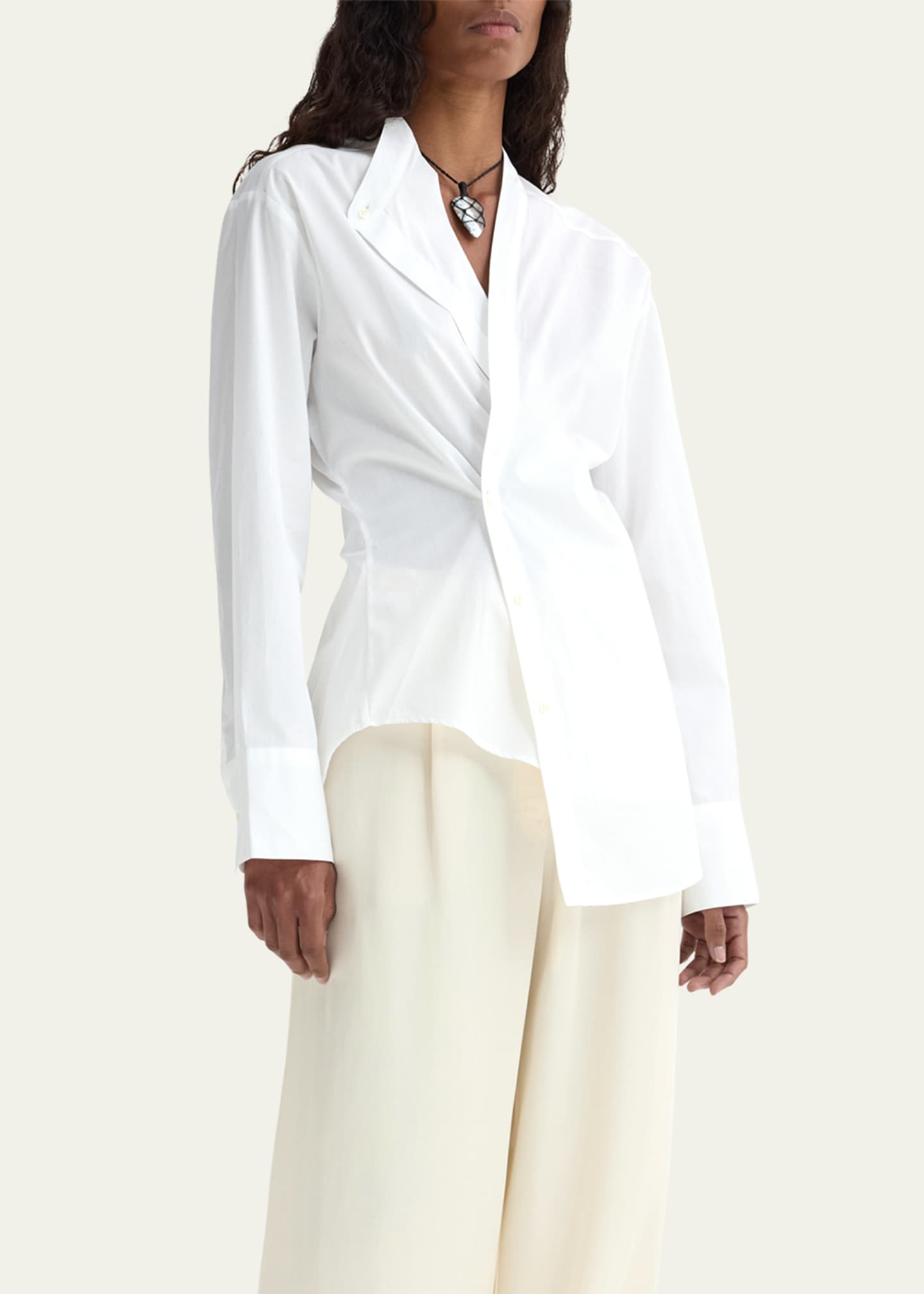 Overlap Cotton Shirt - Thumbnail 4