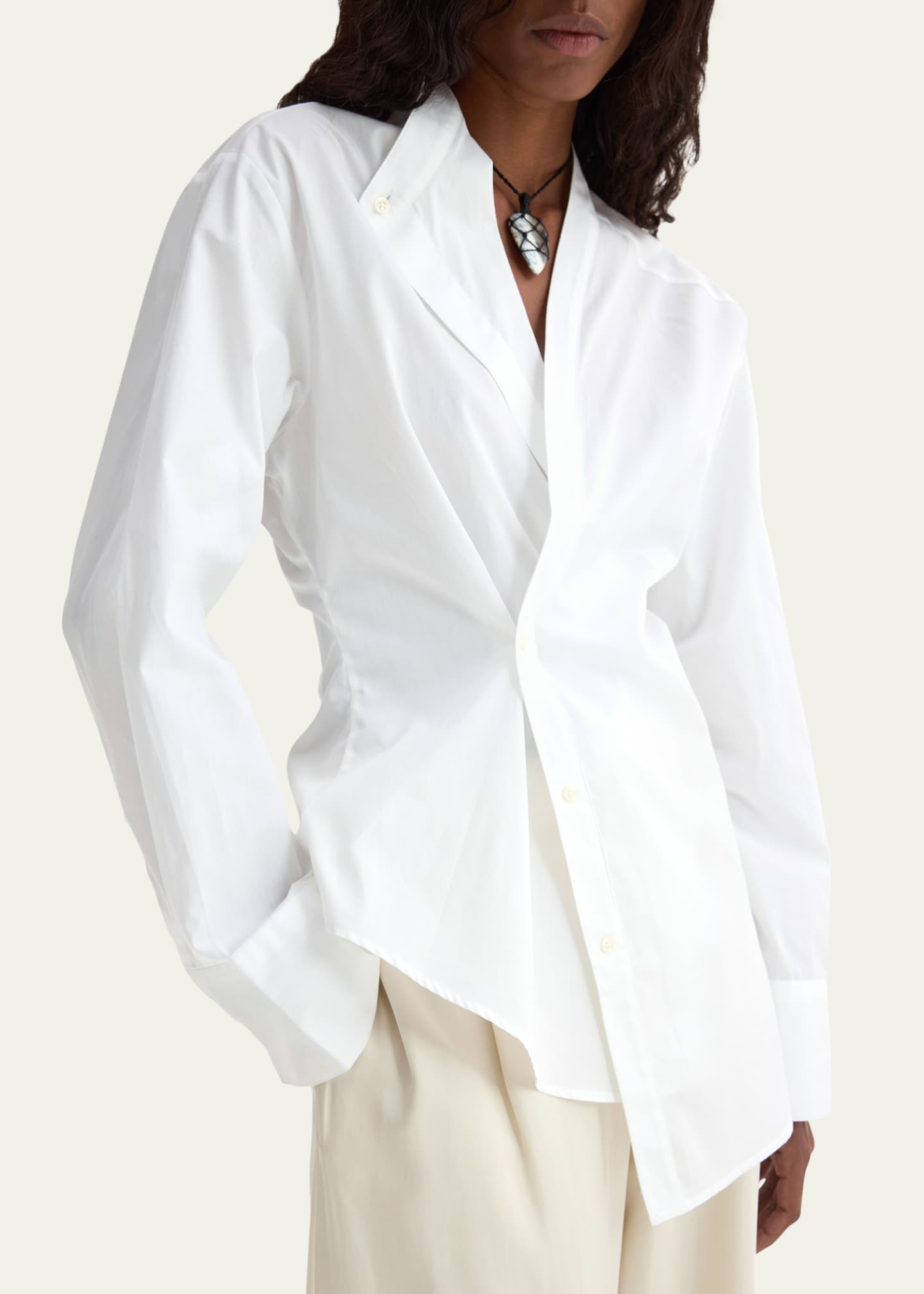 Overlap Cotton Shirt - Thumbnail 5