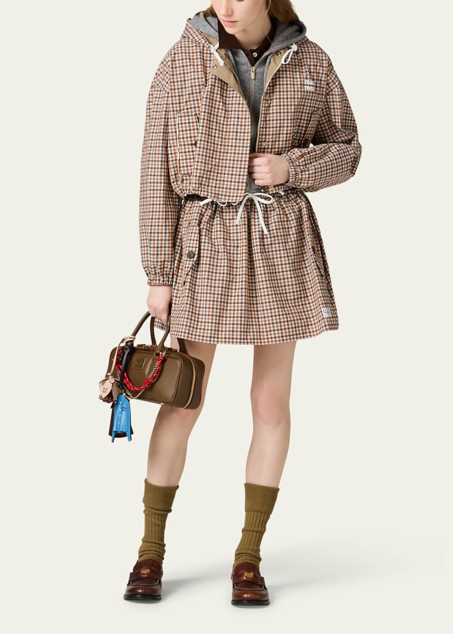 Miu Miu Check Drawstring Mini Skirt - Bergdorf Goodman