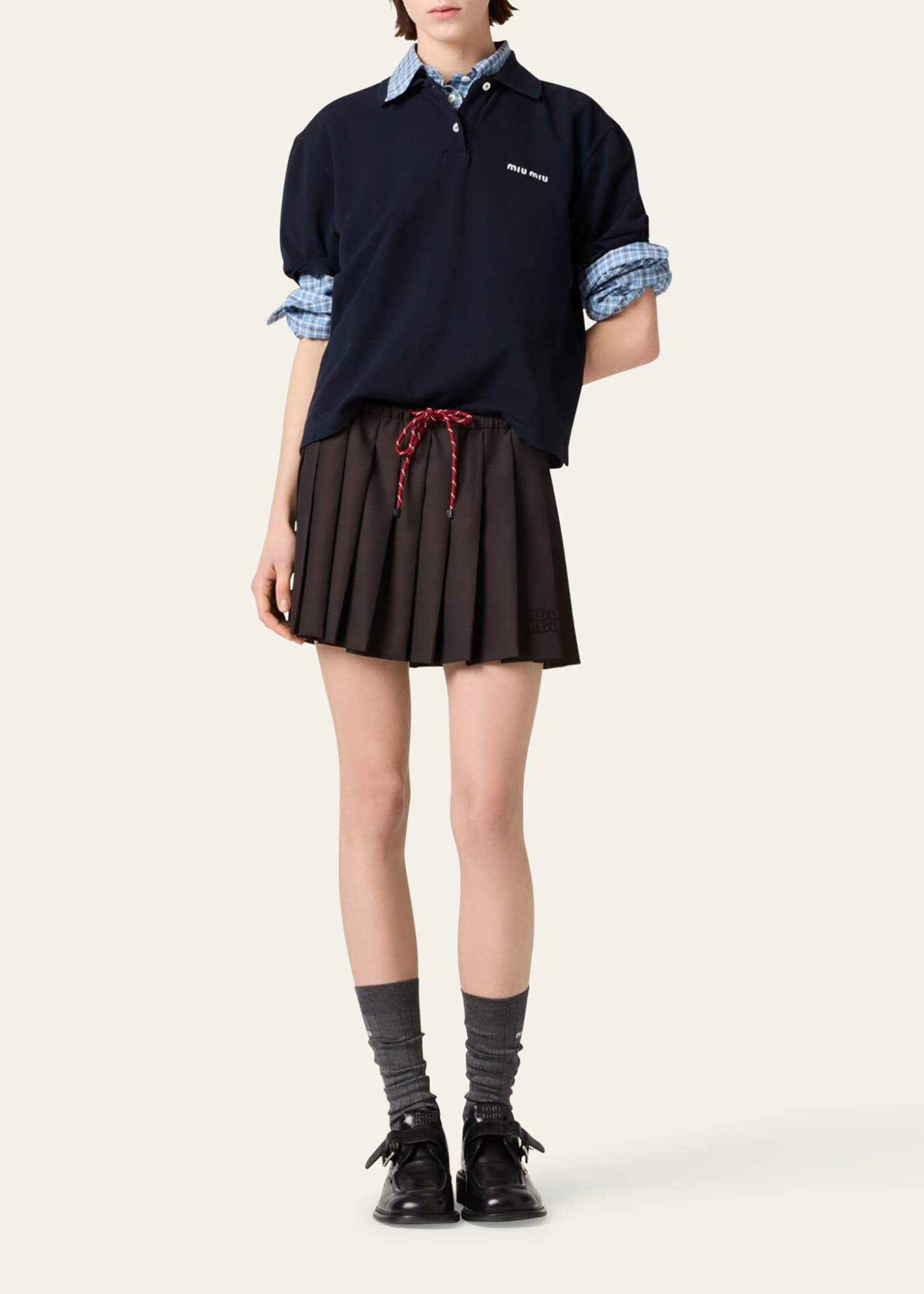 Miu Miu Pleated Drawstring Mini Skirt Image 2 of 4