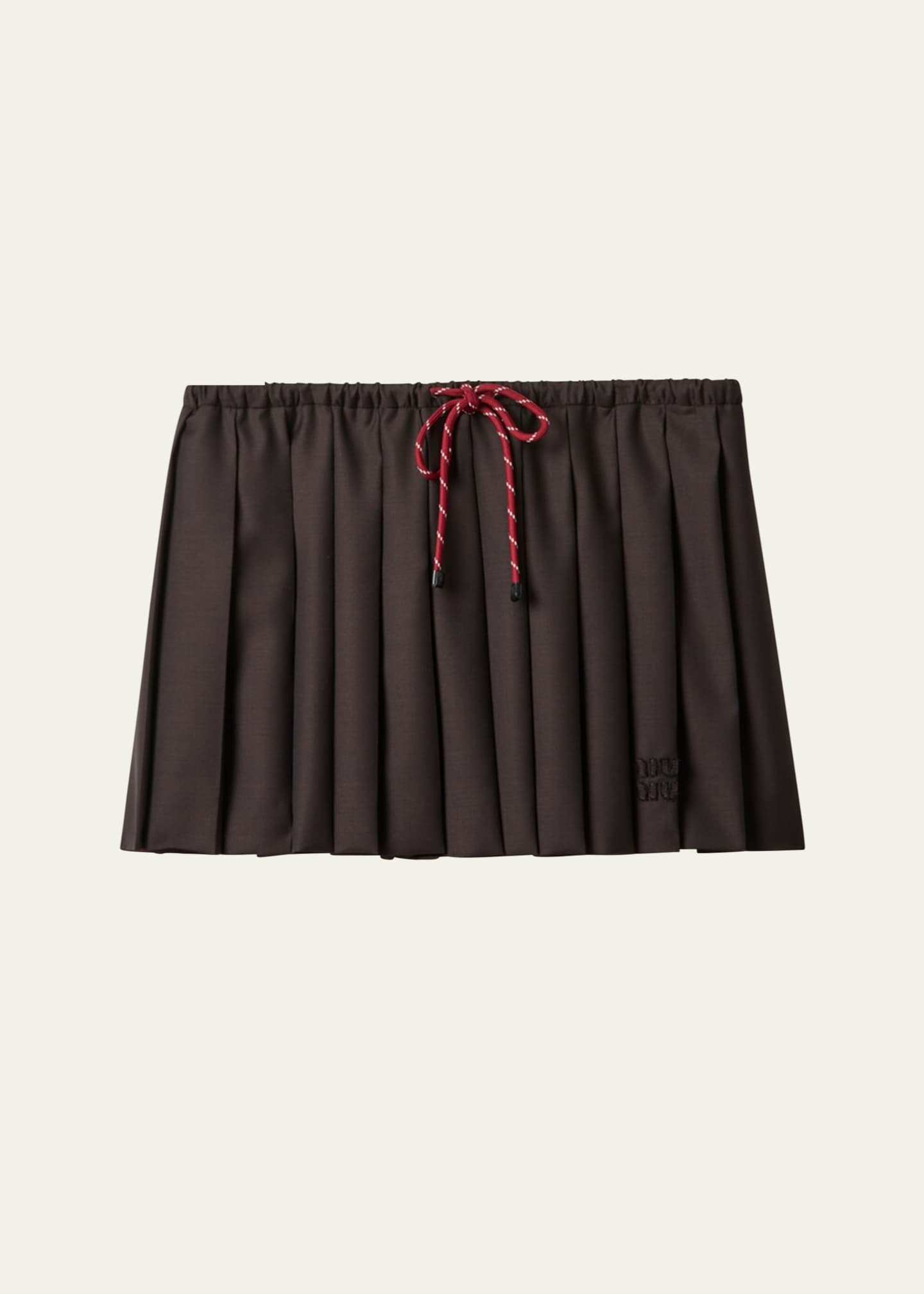 Miu Miu Pleated Drawstring Mini Skirt Image 1 of 4