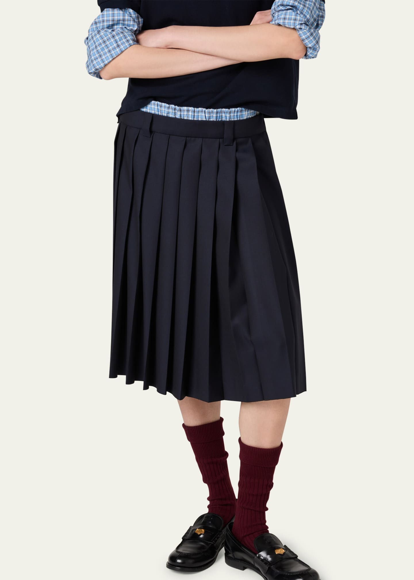 【mnem】MAMYU Pleated Skirt Pants Miu Miu Double-Waist Pleated Skirt - Bergdorf Goodman