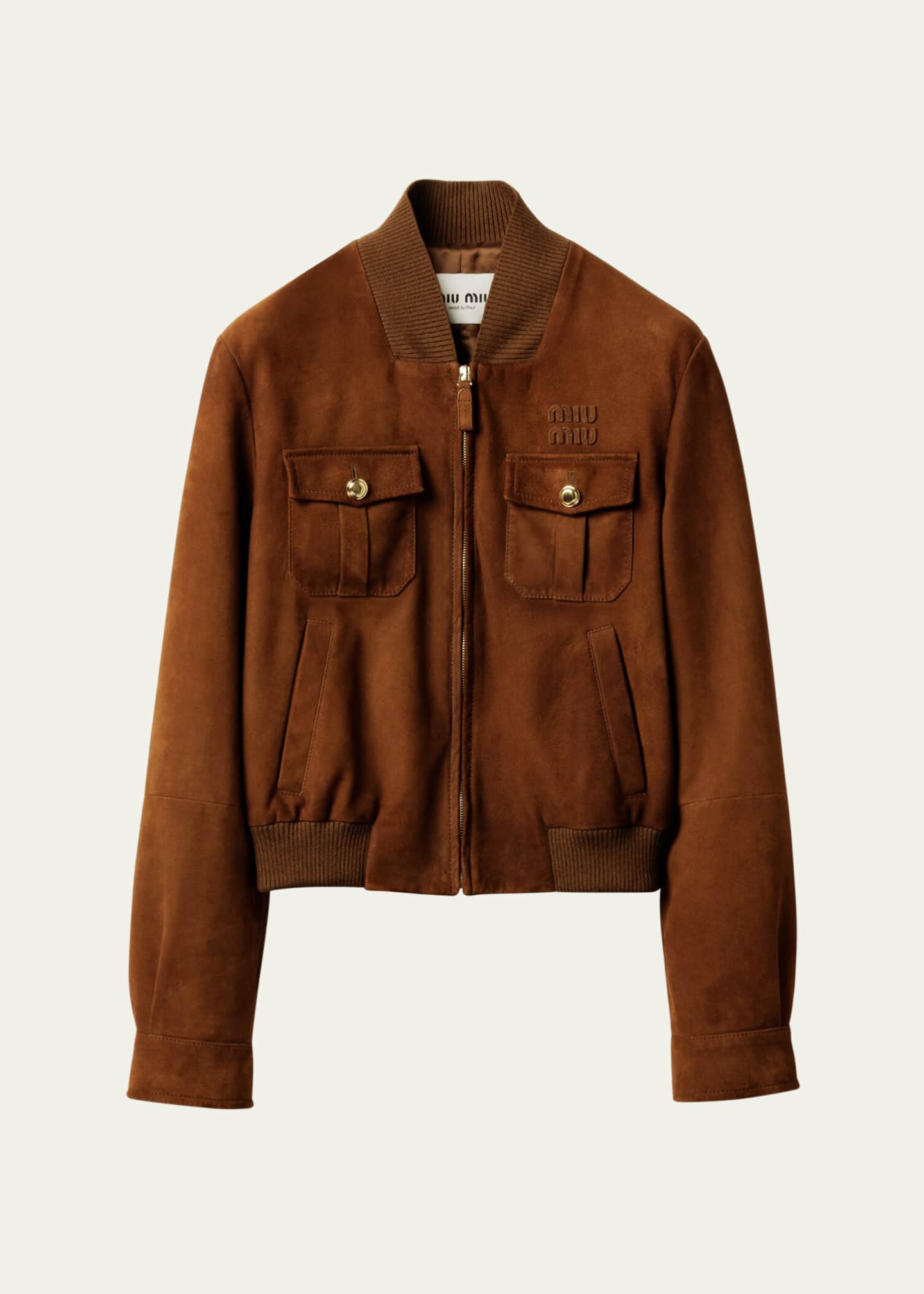 Miu Miu Suede Zip Bomber Jacket - Bergdorf Goodman