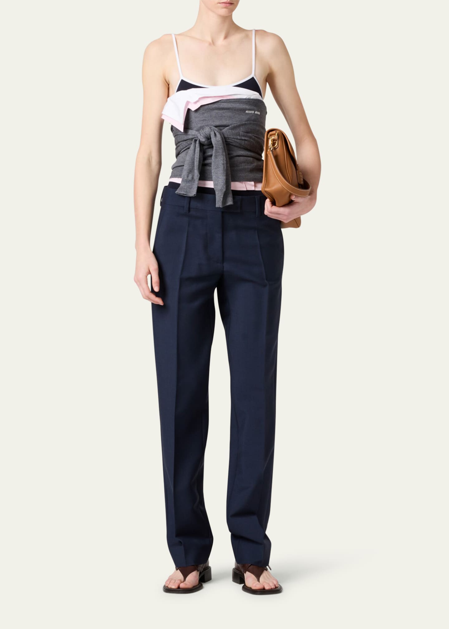 Miu Miu Boat-Neck Long-Sleeve Crop Sweater Image 2 of 4