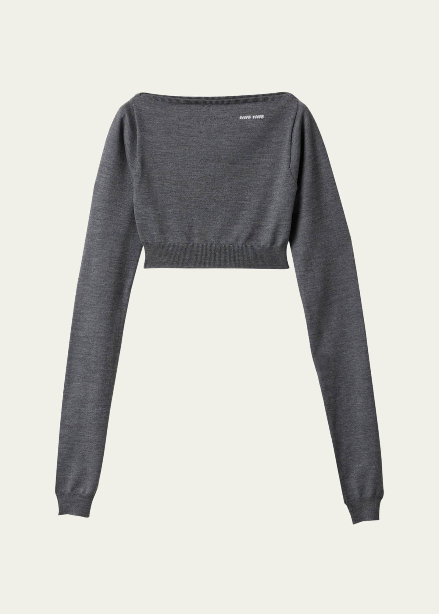 Miu Miu Boat-Neck Long-Sleeve Crop Sweater Image 1 of 4