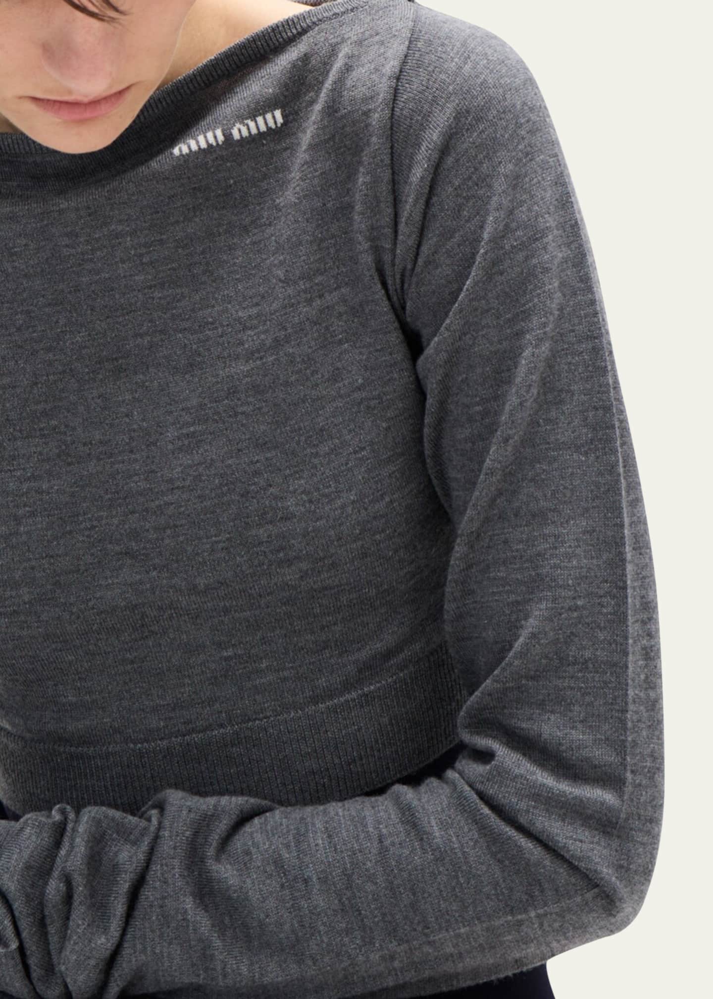 Miu Miu Boat-Neck Long-Sleeve Crop Sweater Image 4 of 4