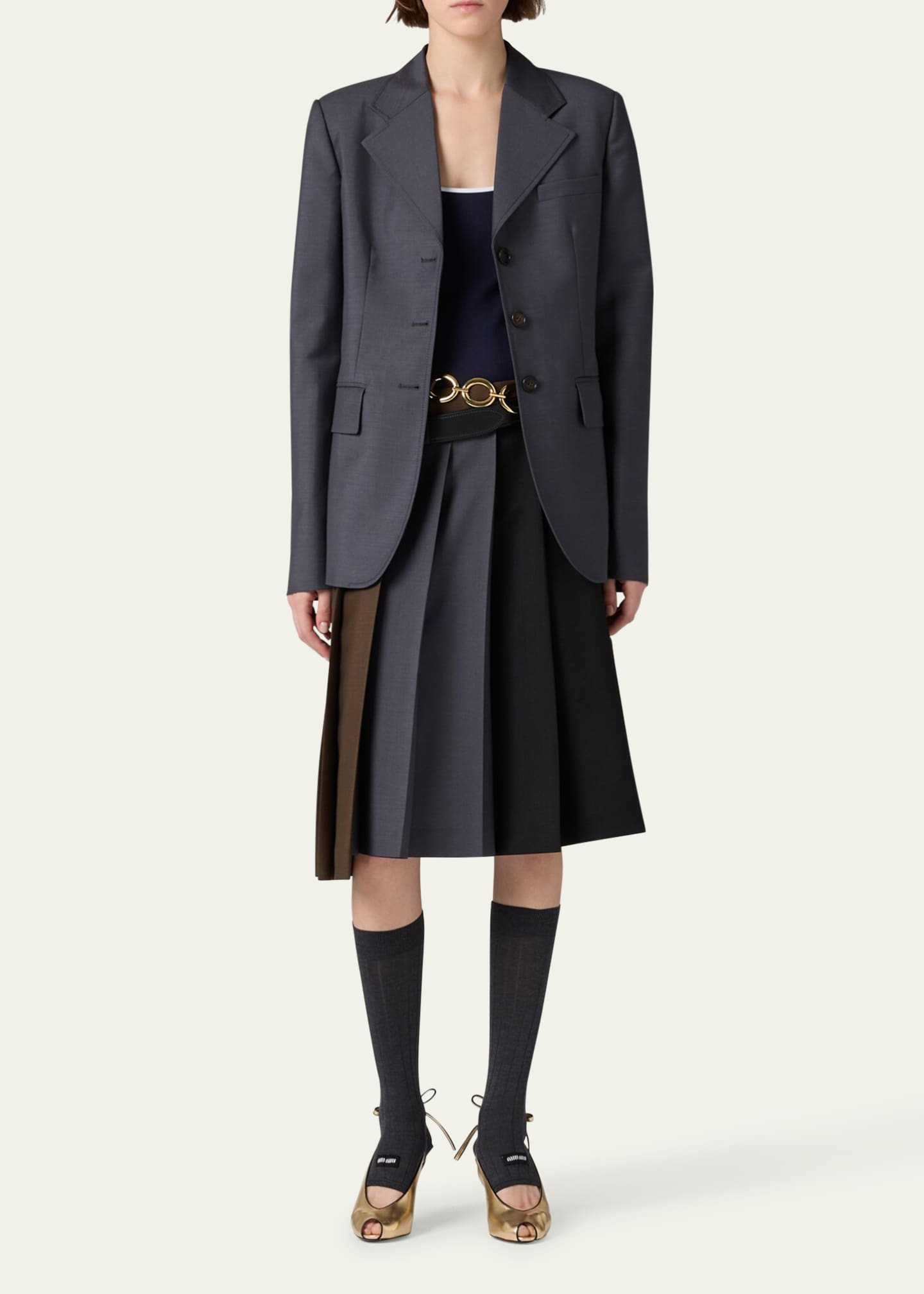Miu Miu Colorblock Pleated Knee-Length Skirt Image 2 of 5