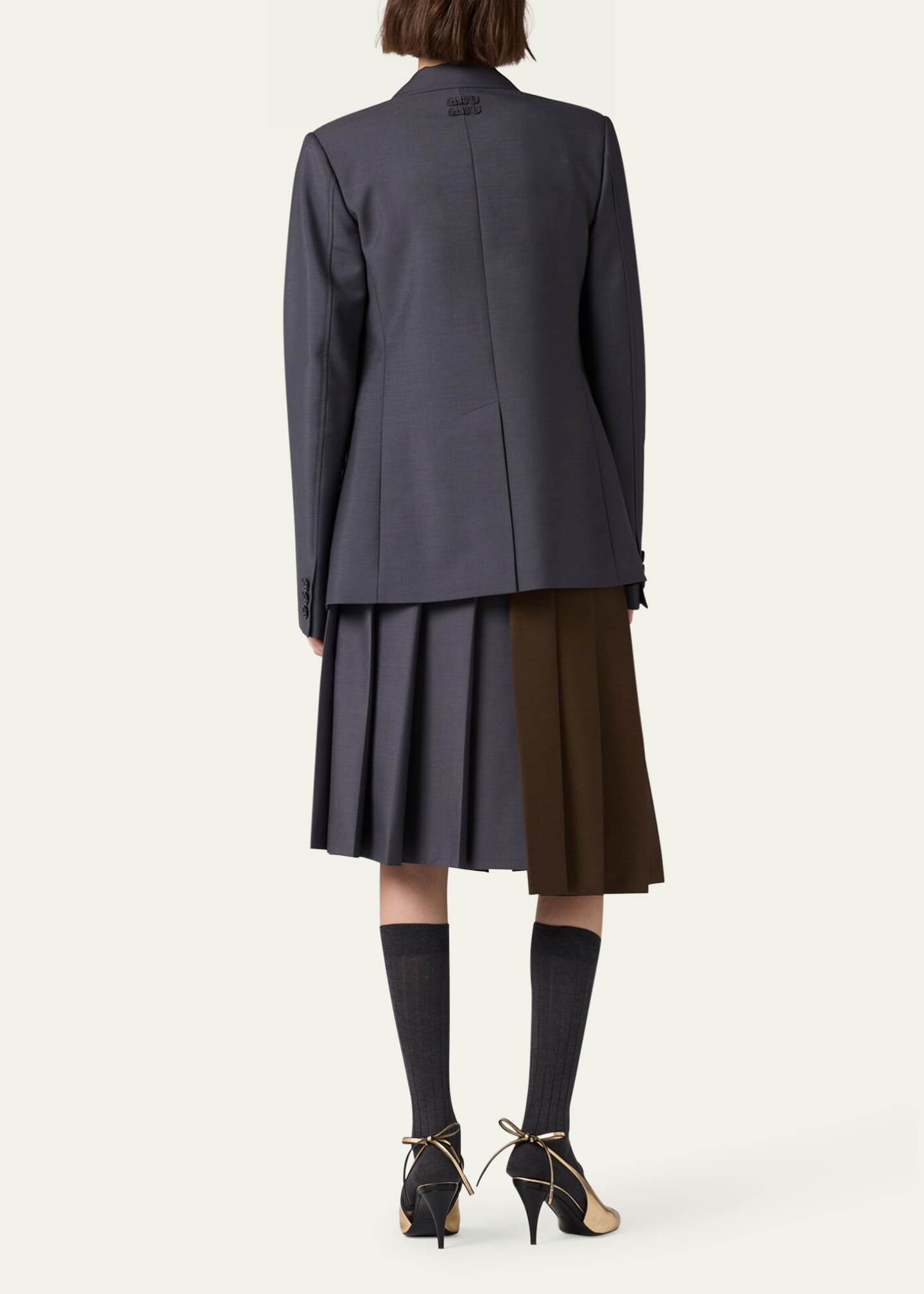 Miu Miu Colorblock Pleated Knee-Length Skirt Image 3 of 5