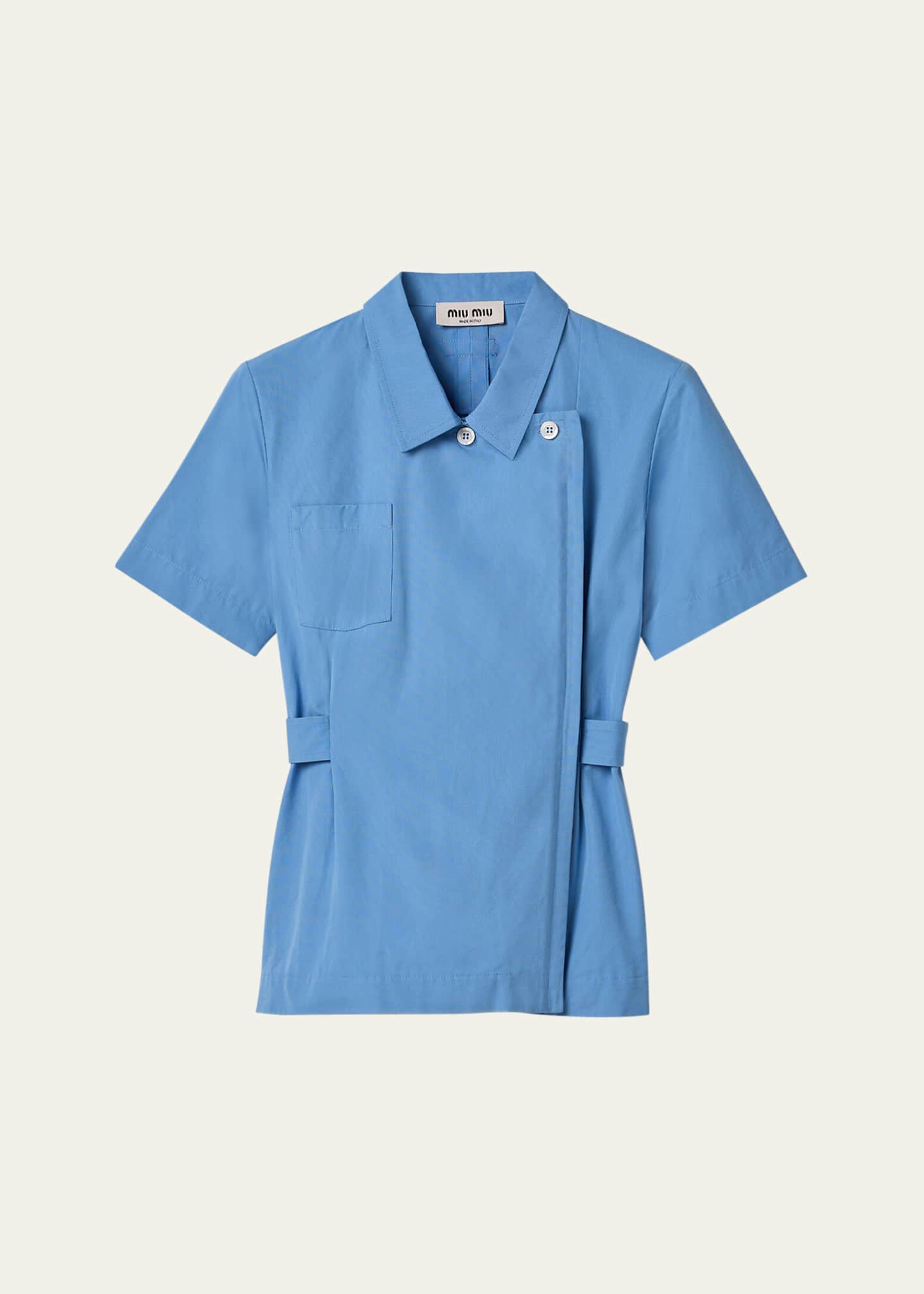 Miu Miu Short-Sleeve Double-Breasted Collared Shirt Image 1 of 4
