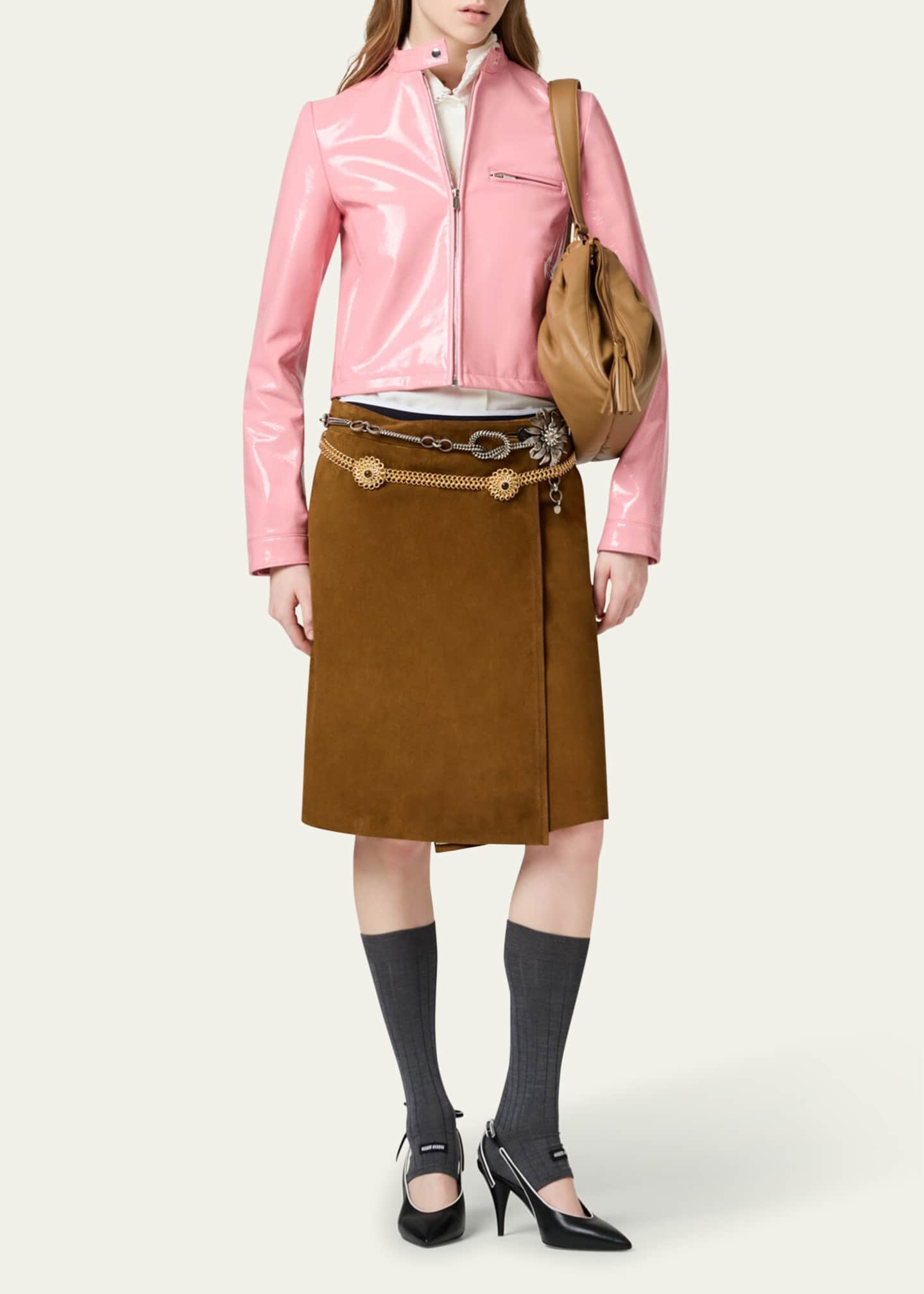 Miu Miu Suede Knee-Length Wrap Skirt Image 2 of 3