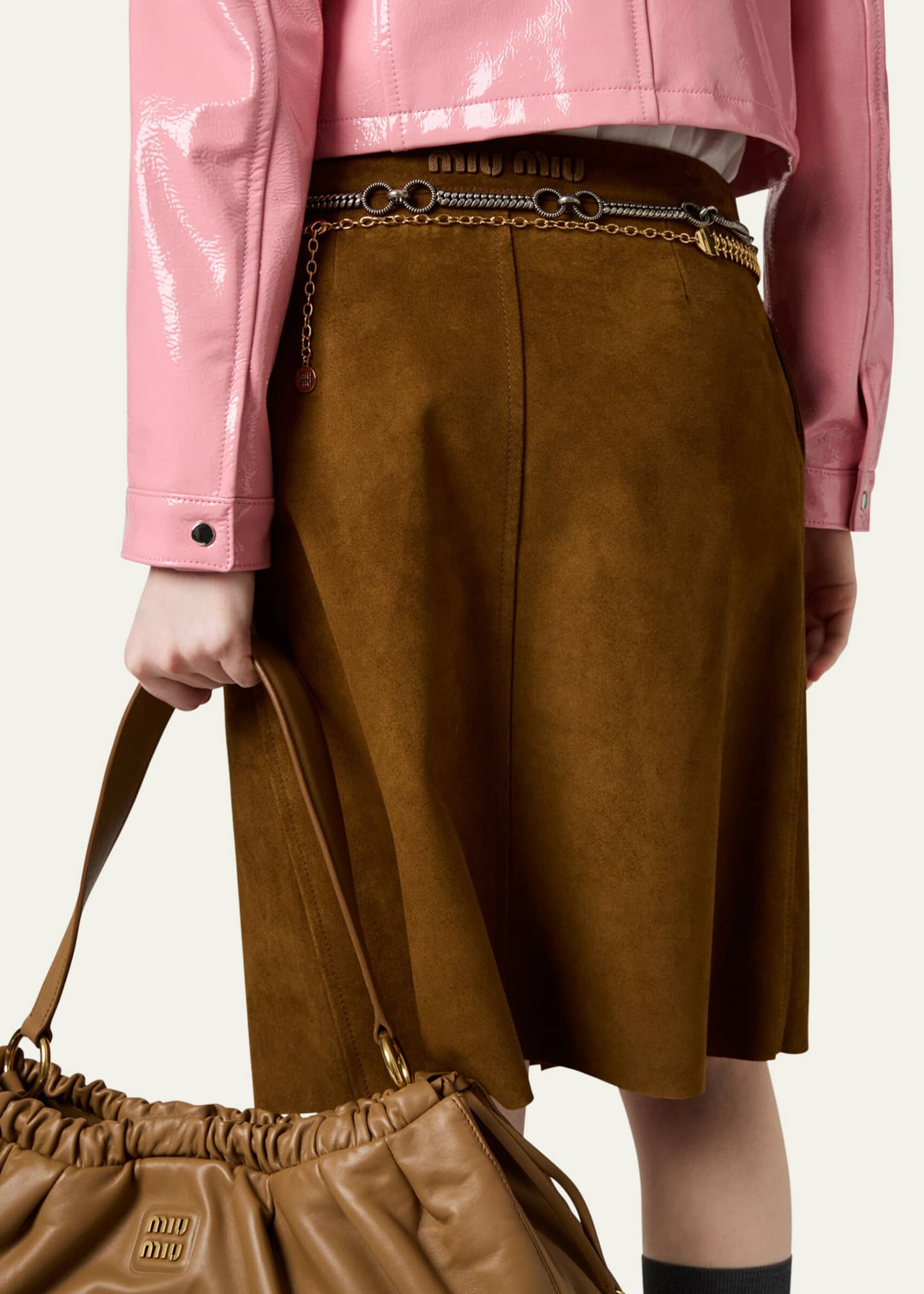 Miu Miu Suede Knee-Length Wrap Skirt Image 3 of 3