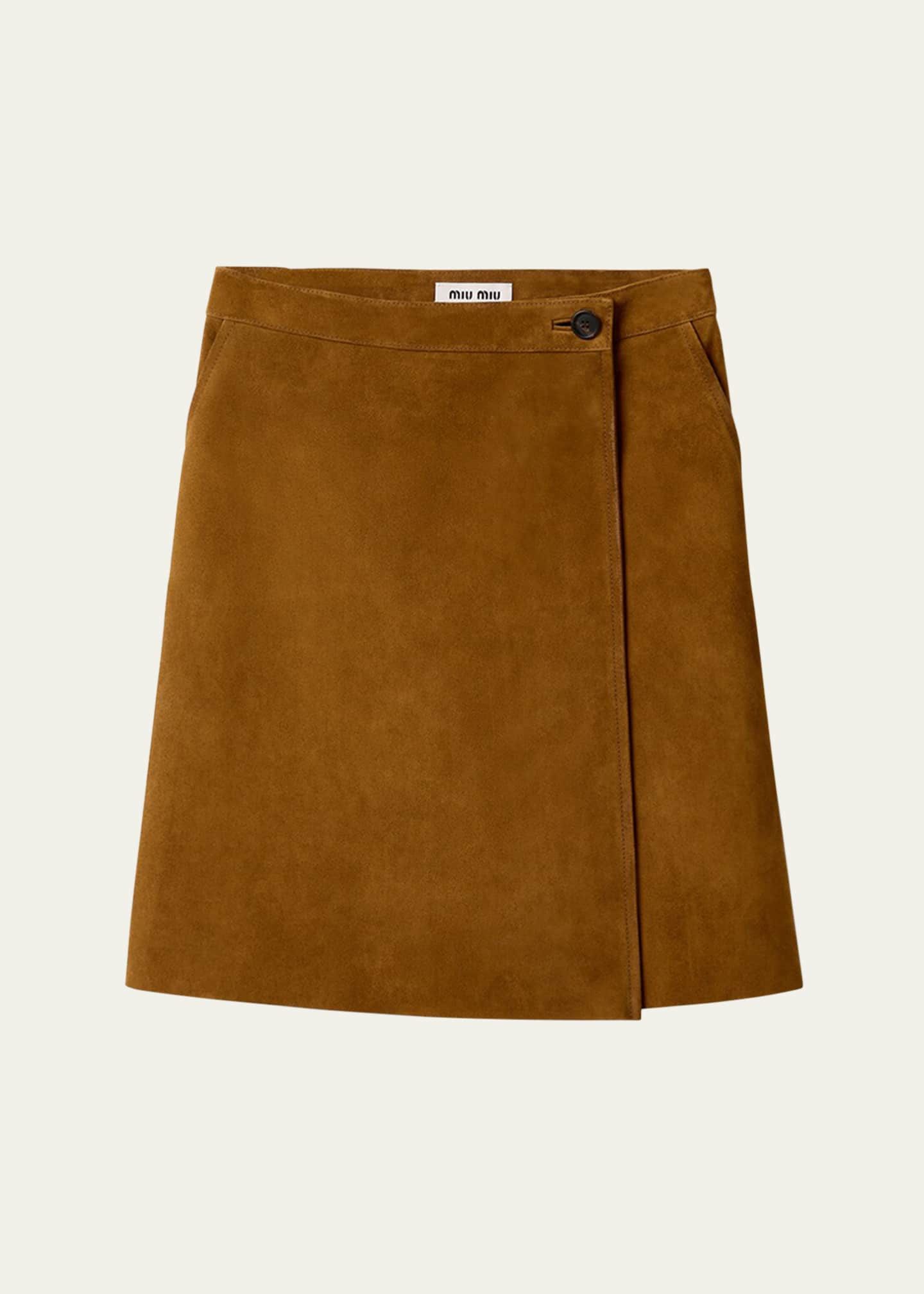 Miu Miu Suede Knee-Length Wrap Skirt Image 1 of 3