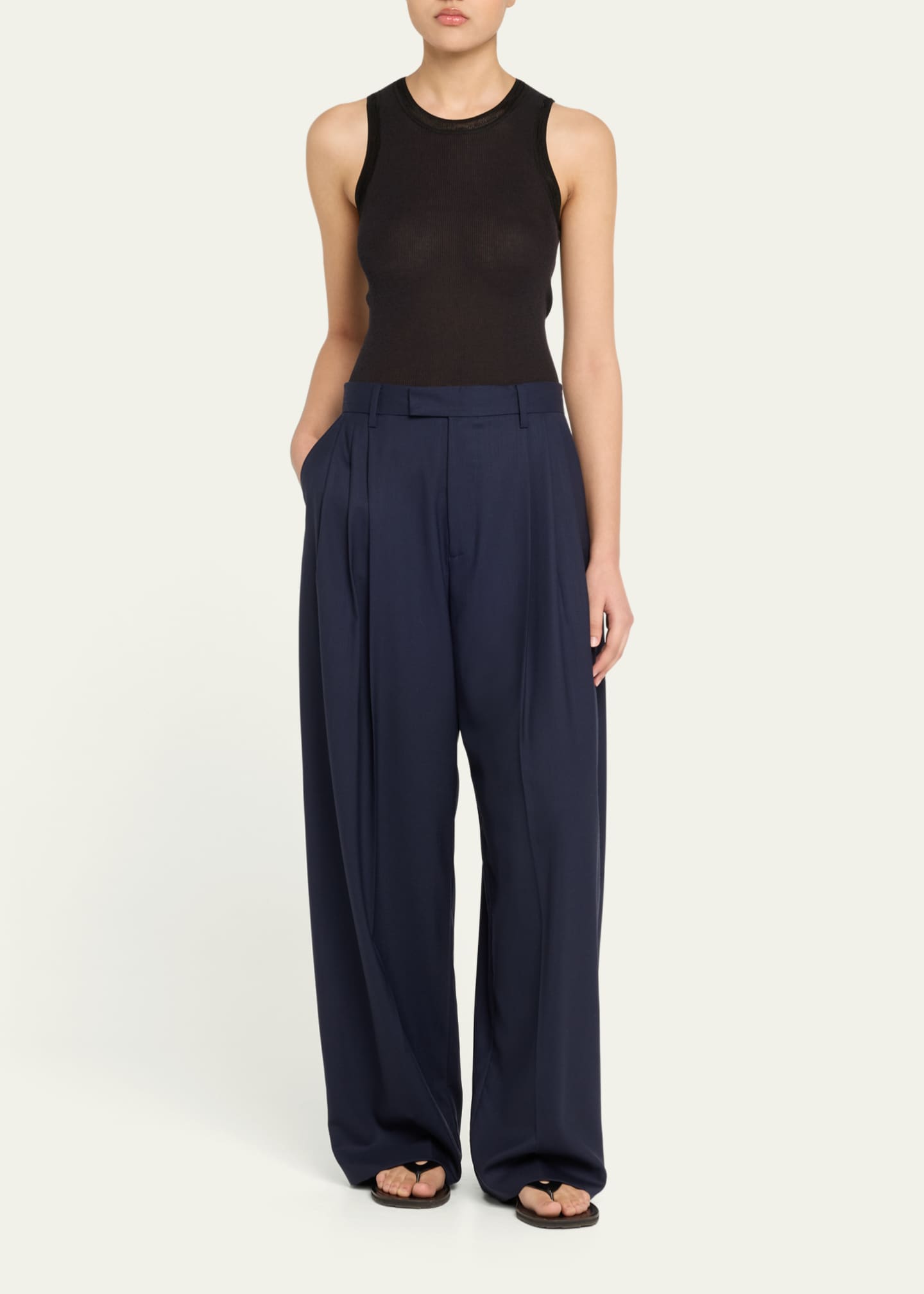 3-Pleat Wool Trousers - Thumbnail 2