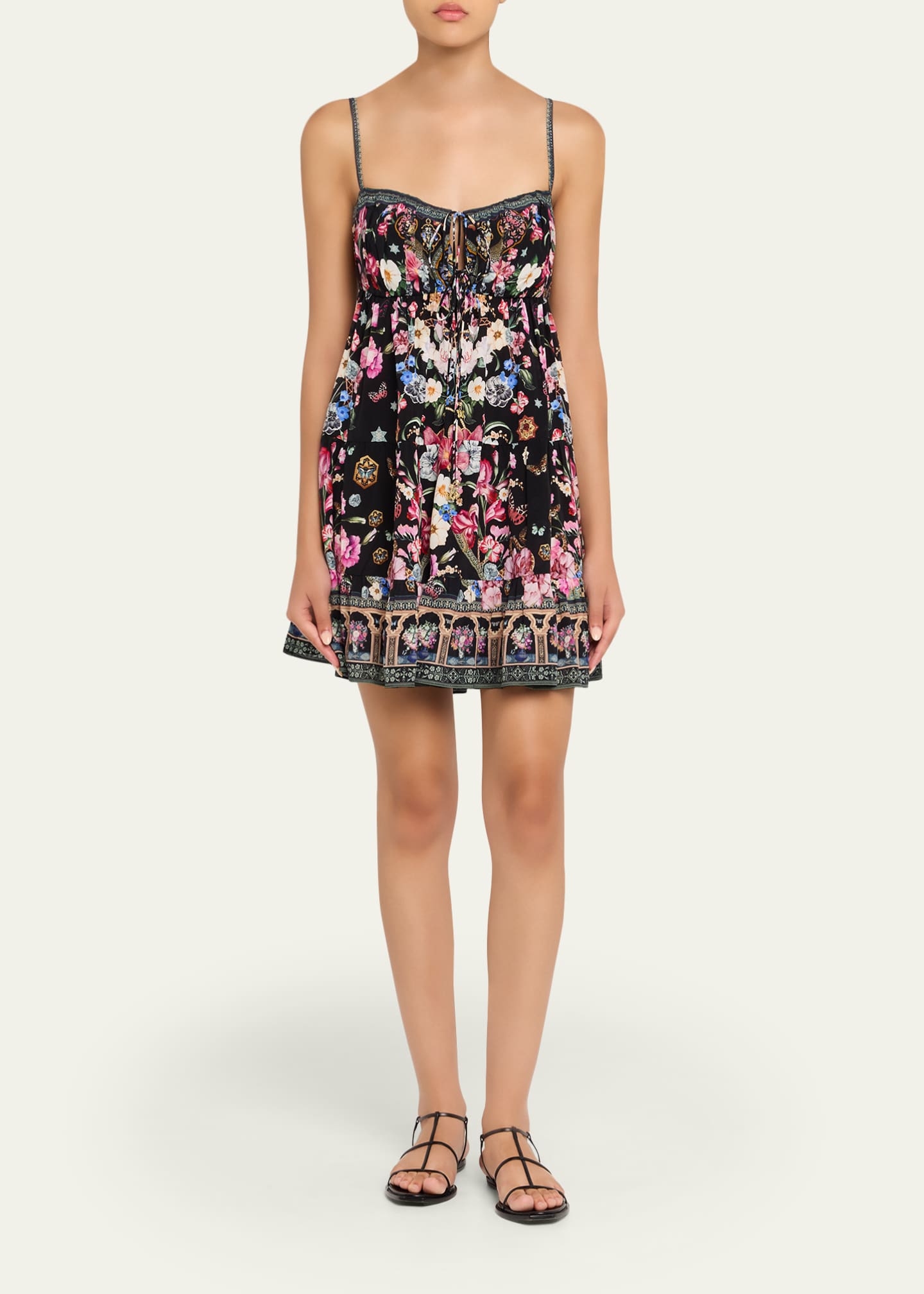 Camilla Gathered Bust Tiered Mini Dress in Midnight in Monserrate