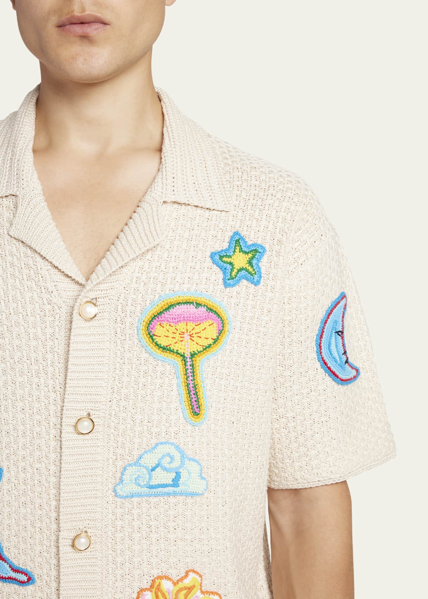 CASABLANCA Men's Crochet Multi-Patch Camp Shirt Image 5 of 5