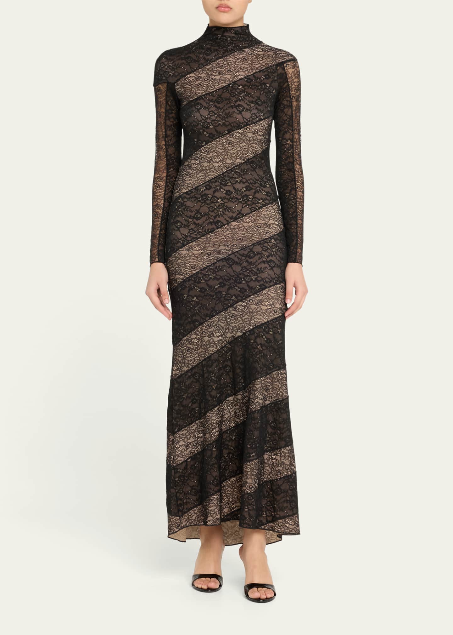 Alice + Olivia Delora Lace Paneled Mock-Neck Midi Dress Image 2 of 5