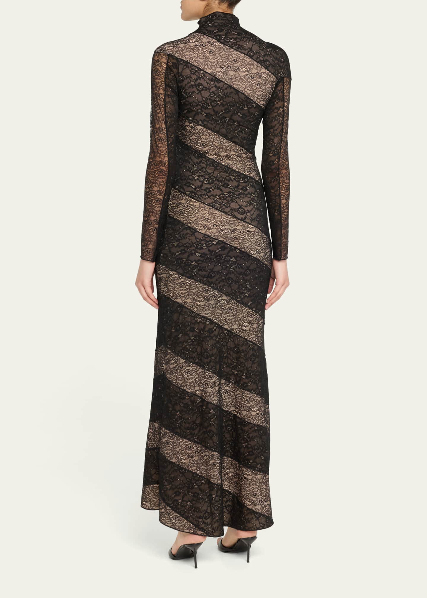Alice + Olivia Delora Lace Paneled Mock-Neck Midi Dress Image 3 of 5