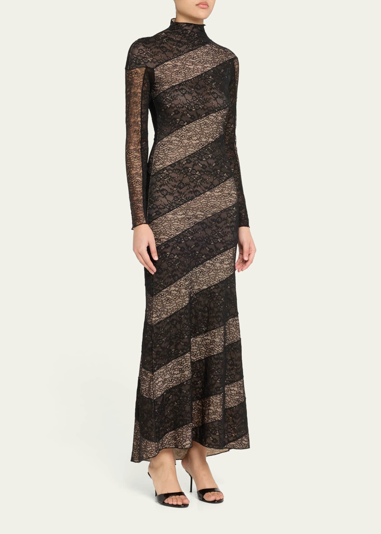 Alice + Olivia Delora Lace Paneled Mock-Neck Midi Dress Image 4 of 5
