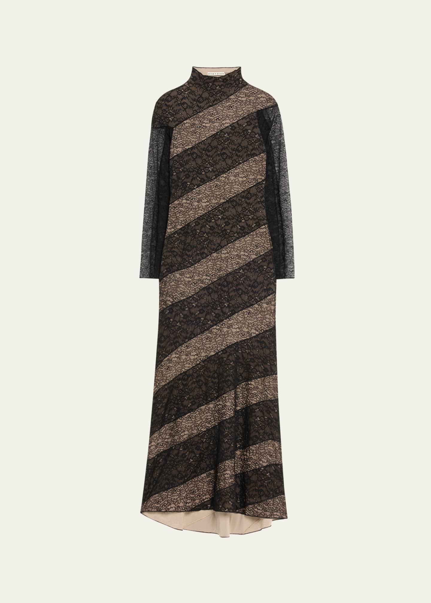 Alice + Olivia Delora Lace Paneled Mock-Neck Midi Dress Image 1 of 5