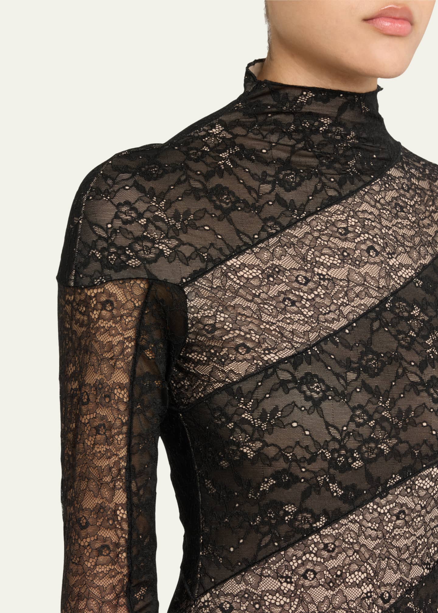 Alice + Olivia Delora Lace Paneled Mock-Neck Midi Dress Image 5 of 5