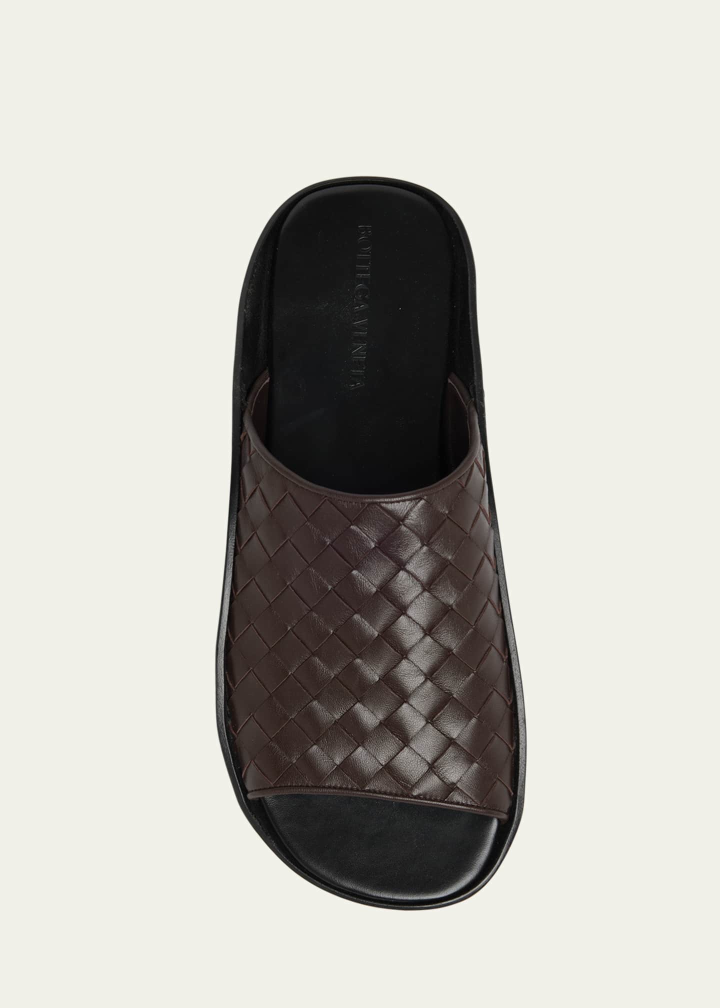 Bottega Veneta Men's Wave Intrecciato Leather Slide Sandals Image 6 of 6