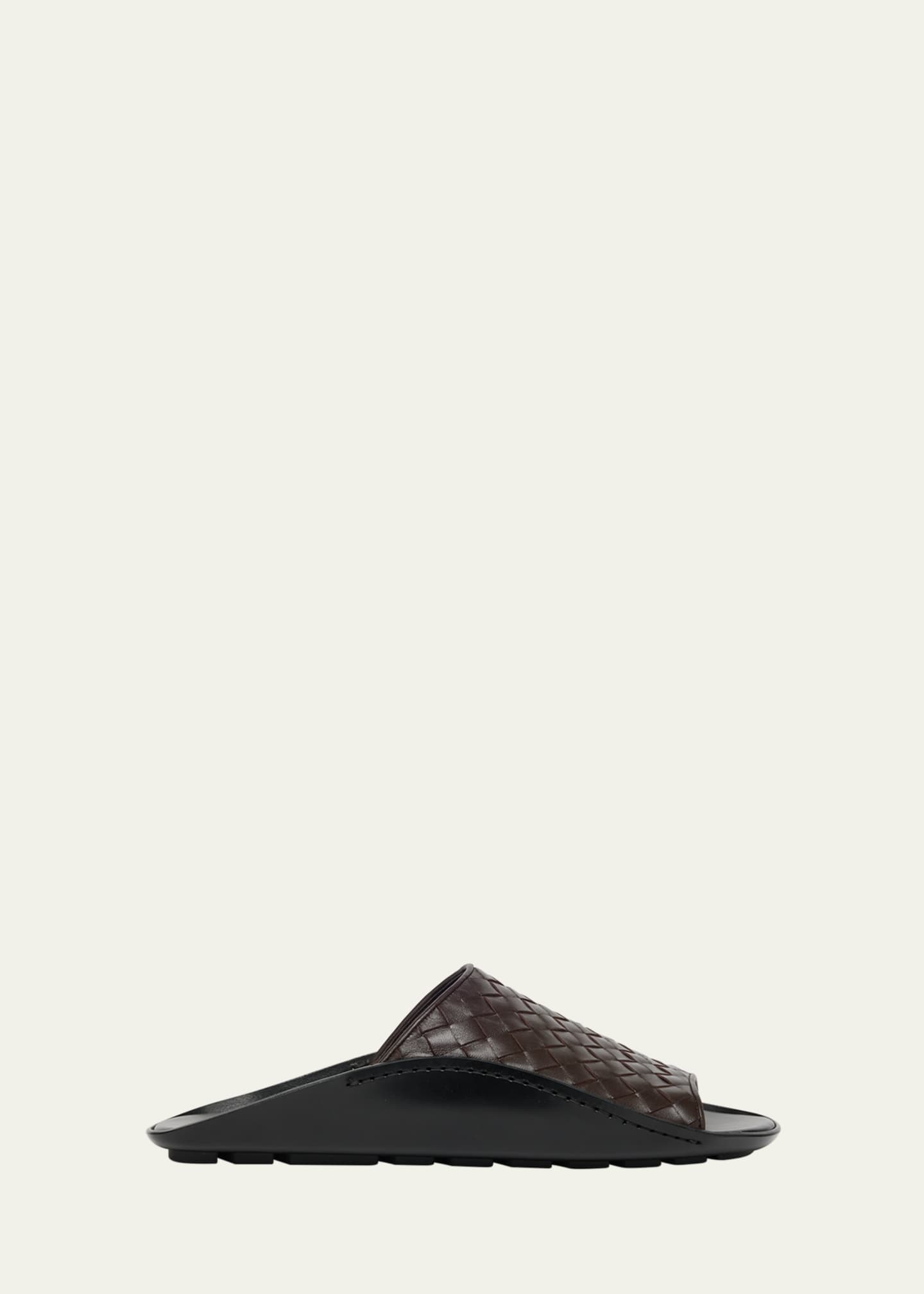 Bottega Veneta Men's Wave Intrecciato Leather Slide Sandals Image 1 of 6