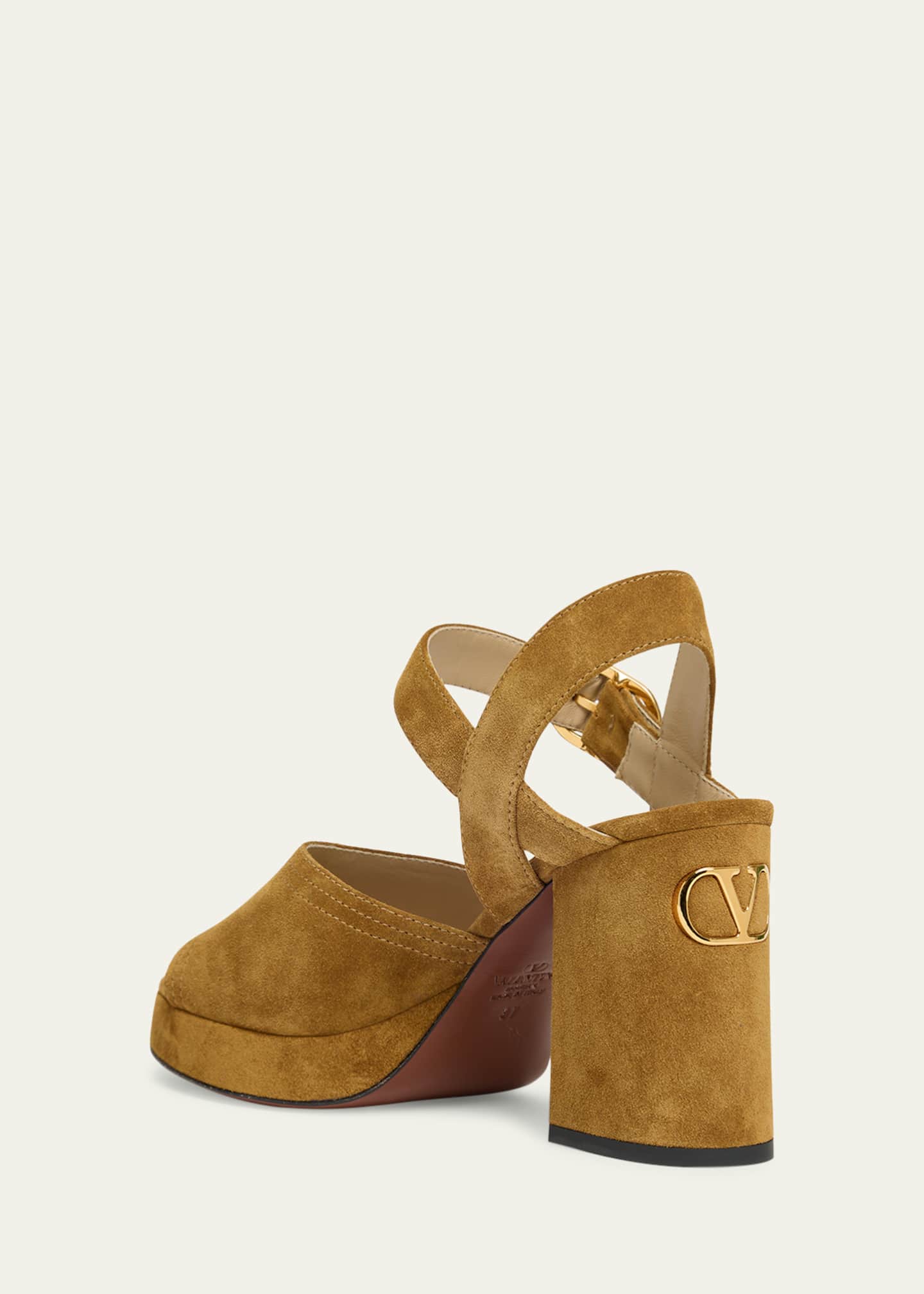 Valentino Garavani Fawcette VLogo Suede Platform Sandals Image 2 of 4