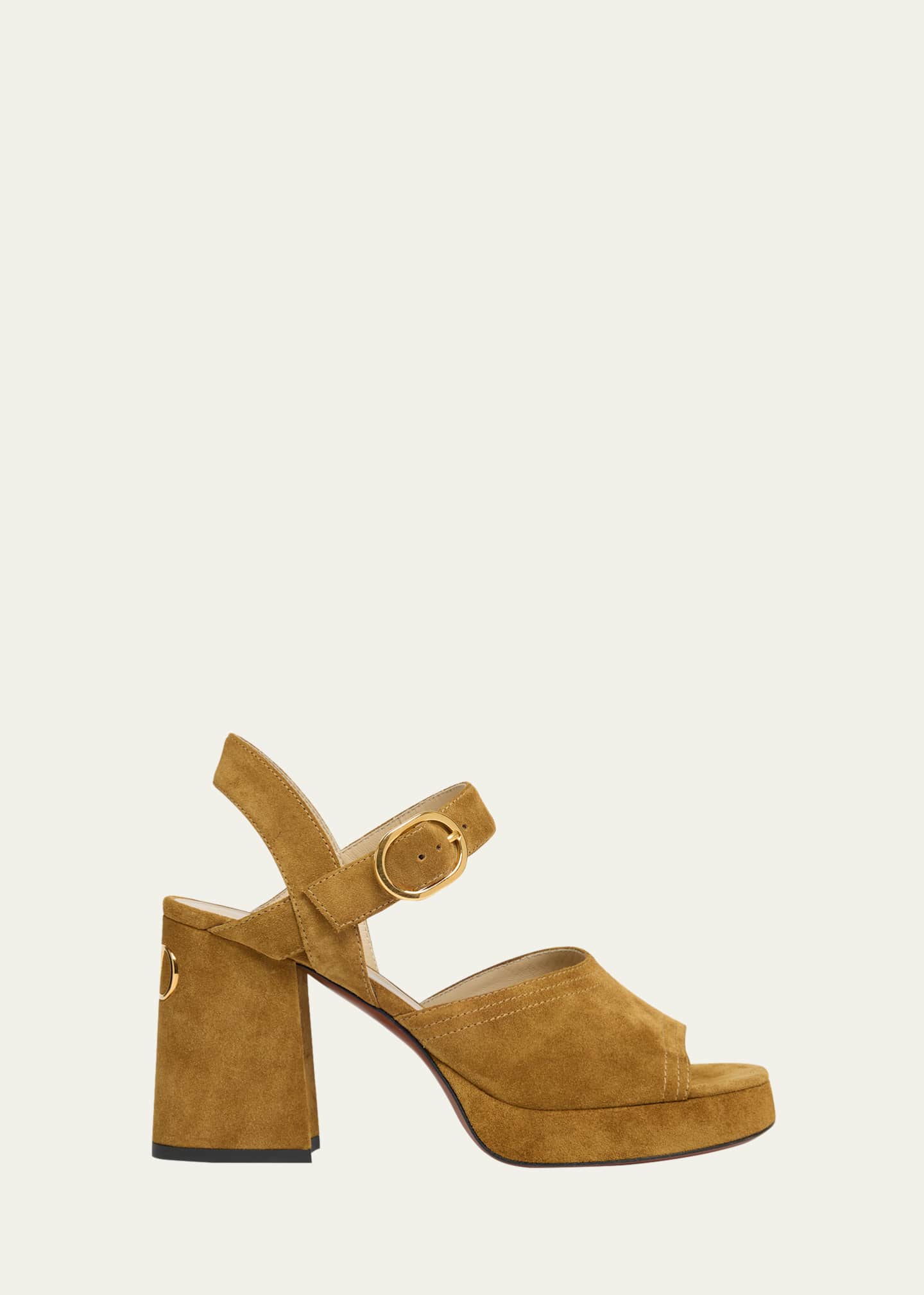 Valentino Garavani Fawcette VLogo Suede Platform Sandals Image 1 of 4