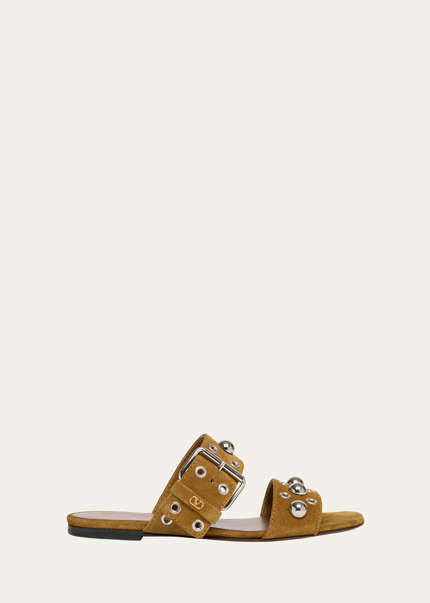サンダル・ミュール Valentino Garavani Suede Sandals Nellcôte studded suede sandals in brown - Valentino Garavani