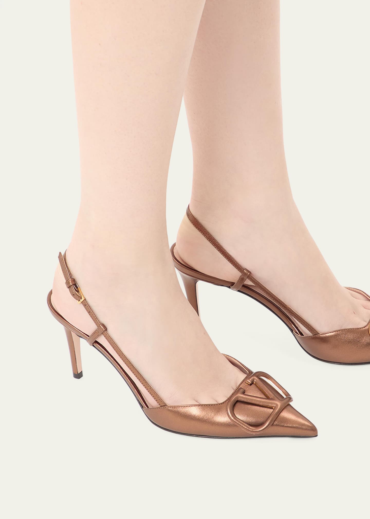 Valentino Garavani V-Logo Metallic Leather Slingback Pumps Image 2 of 5