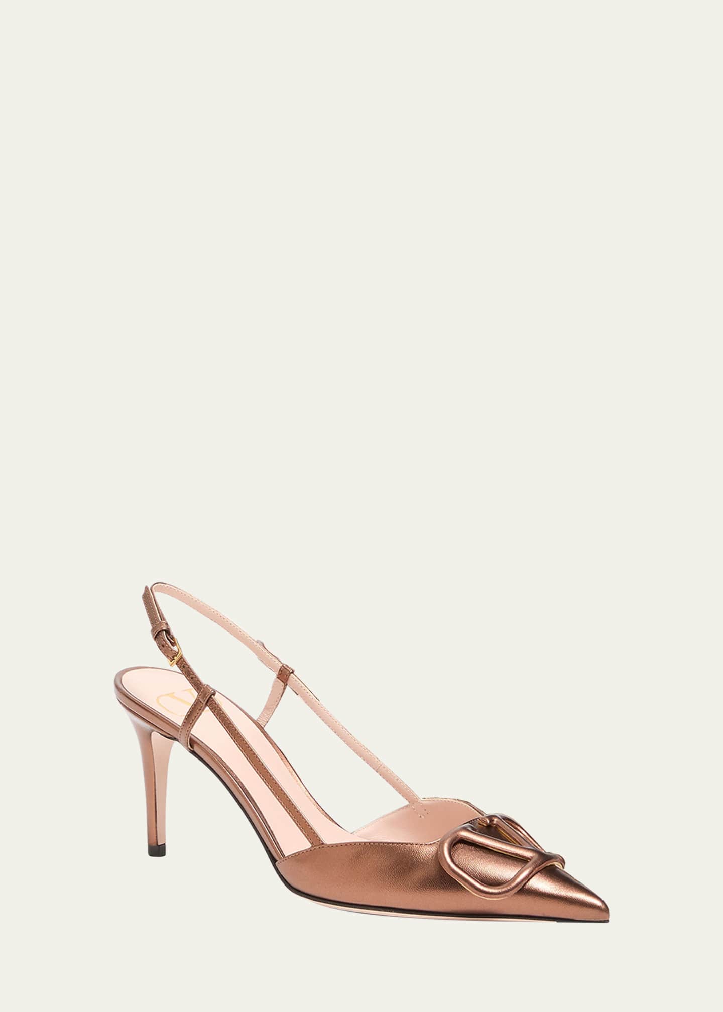 Valentino Garavani V-Logo Metallic Leather Slingback Pumps Image 3 of 5