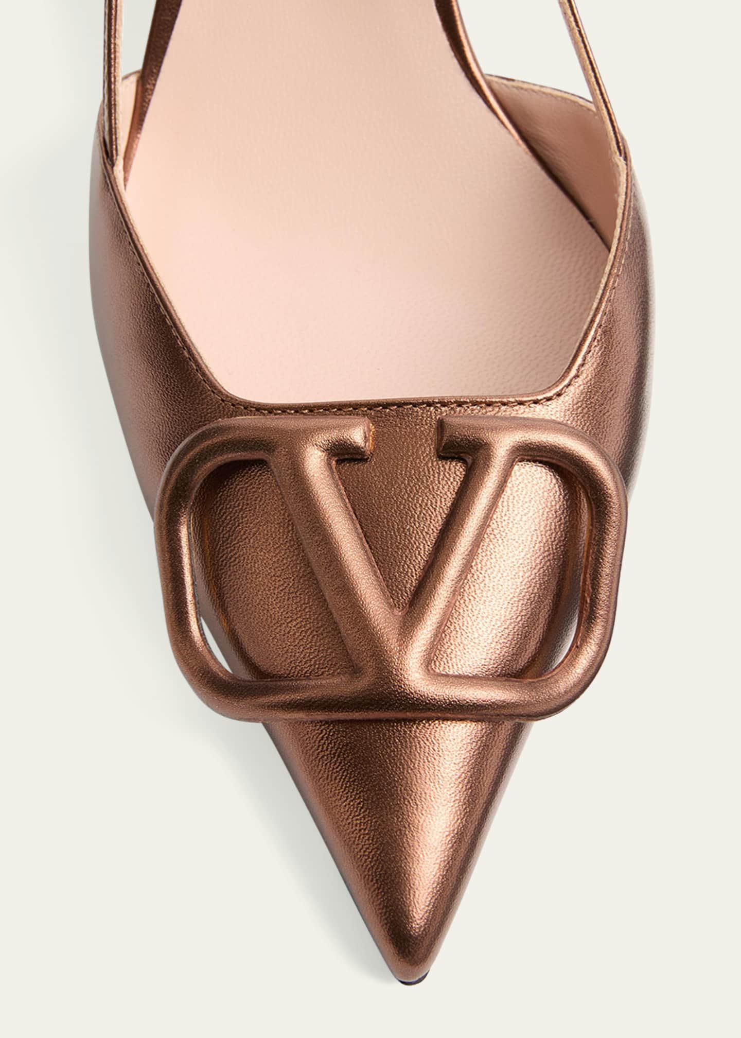 Valentino Garavani V-Logo Metallic Leather Slingback Pumps Image 5 of 5