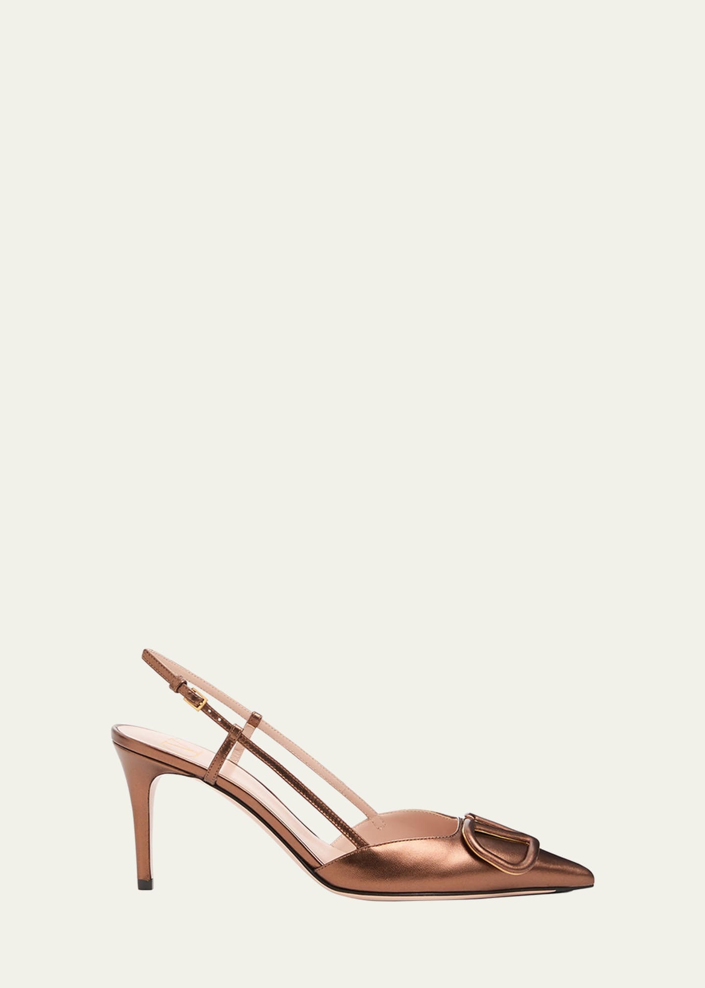 Valentino Garavani V-Logo Metallic Leather Slingback Pumps Image 1 of 5