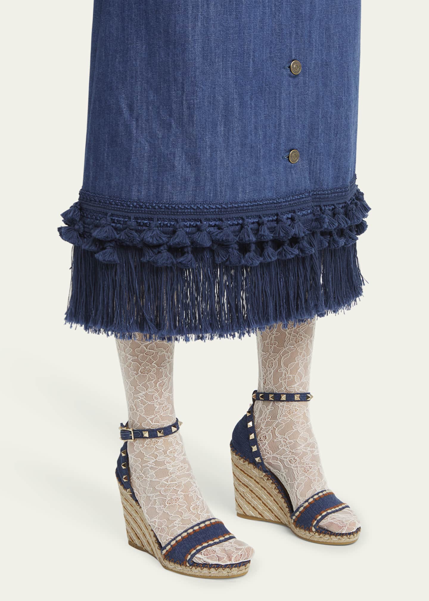 Rockstud Denim Wedge Espadrille Sandals