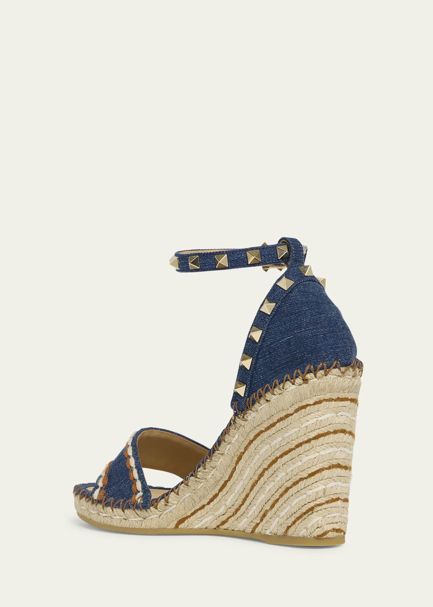 Rockstud Denim Wedge Espadrille Sandals