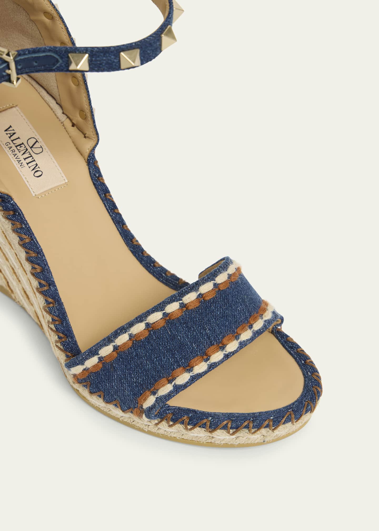 Rockstud Denim Wedge Espadrille Sandals