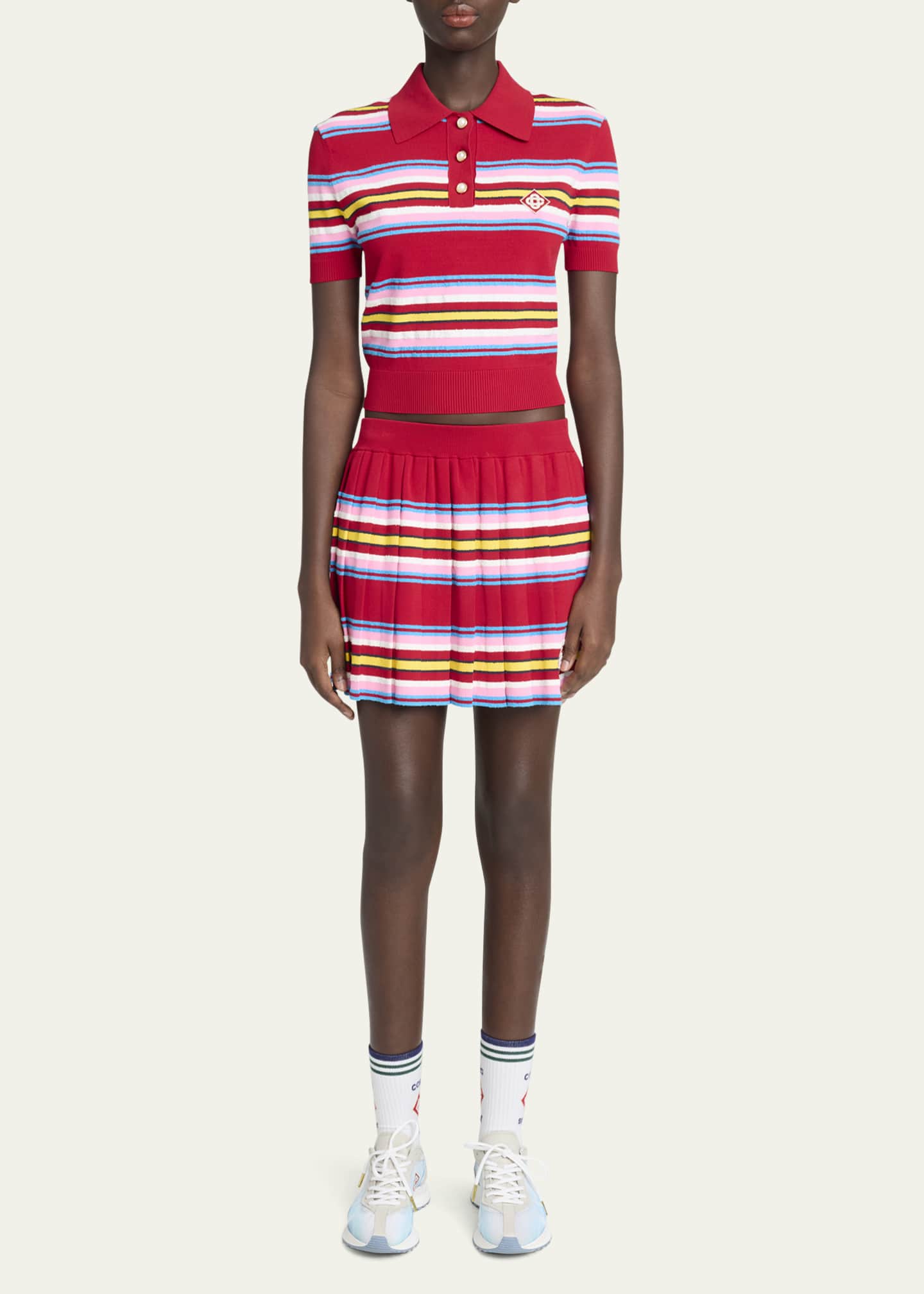 CASABLANCA Striped Polo Logo Patch Crop Top Image 2 of 5