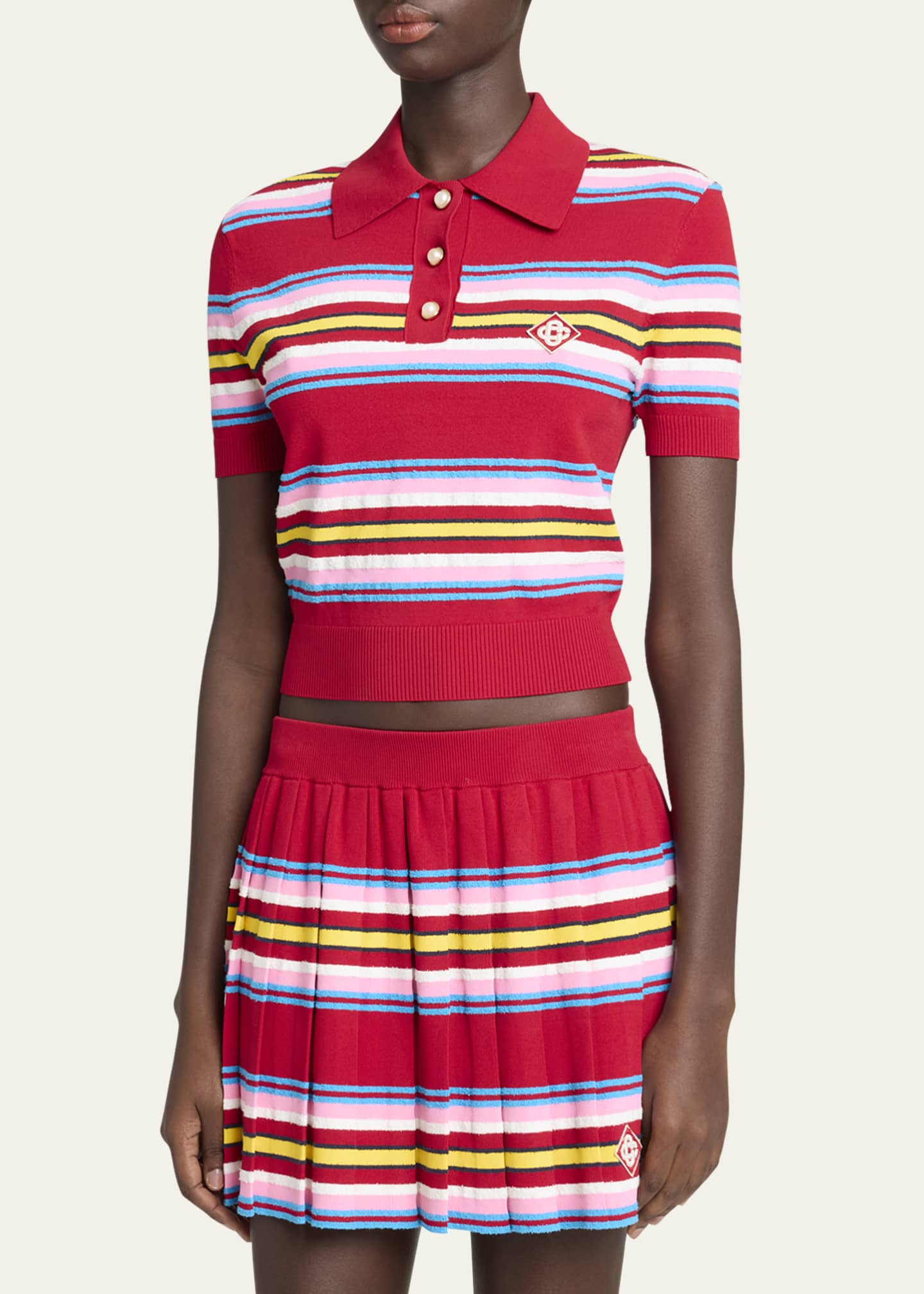 CASABLANCA Striped Polo Logo Patch Crop Top Image 4 of 5