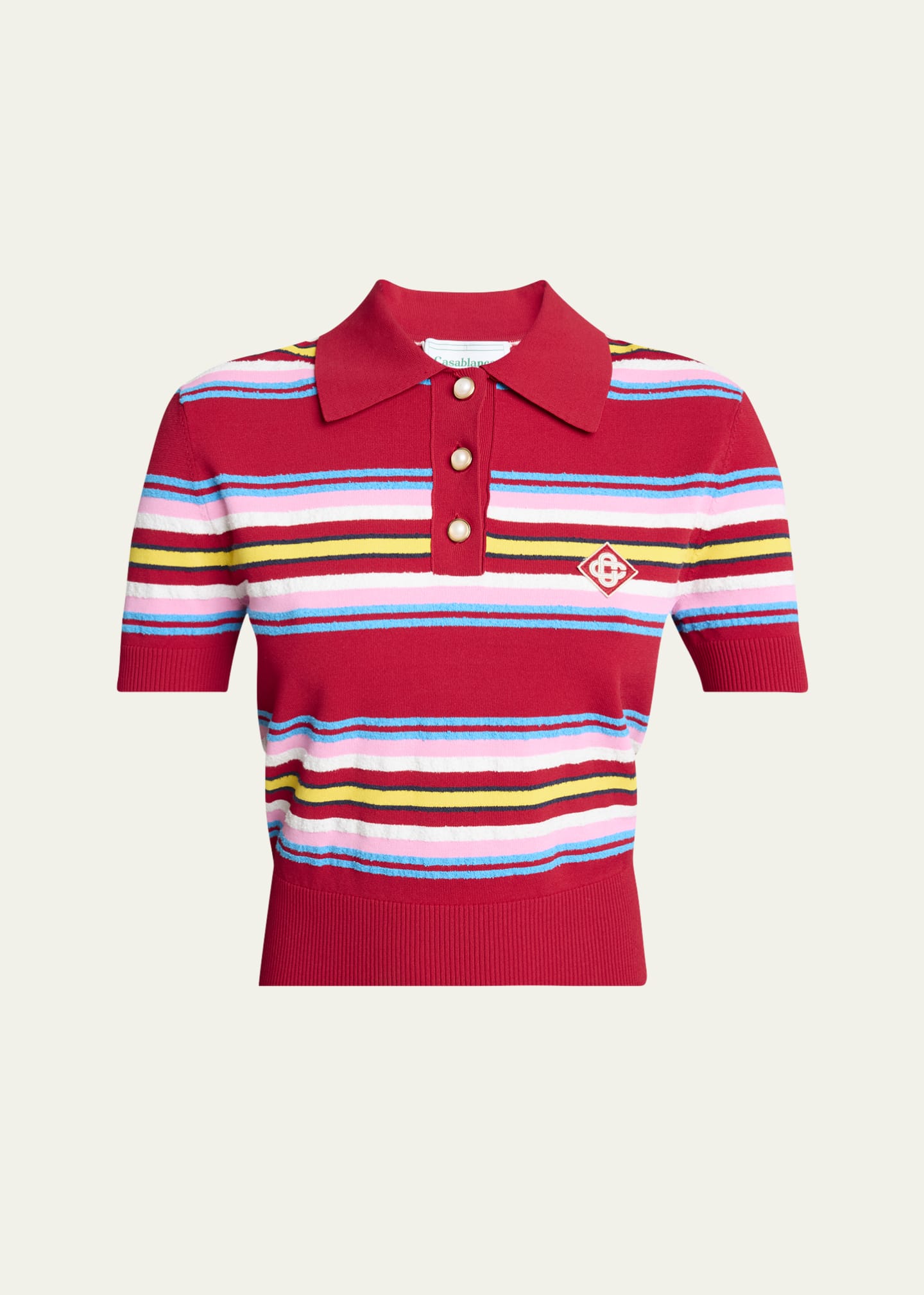 CASABLANCA Striped Polo Logo Patch Crop Top Image 1 of 5