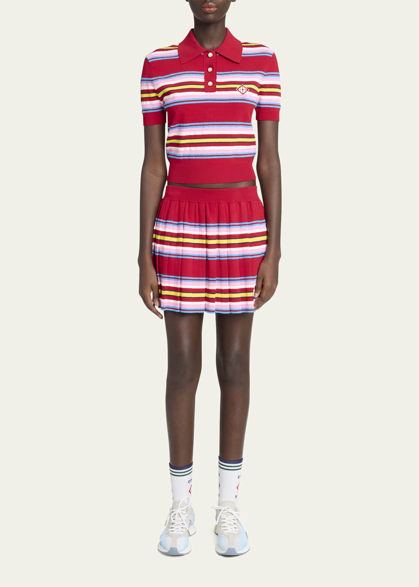 CASABLANCA Stripe Pleated Logo Patch Mini Skirt Image 2 of 5