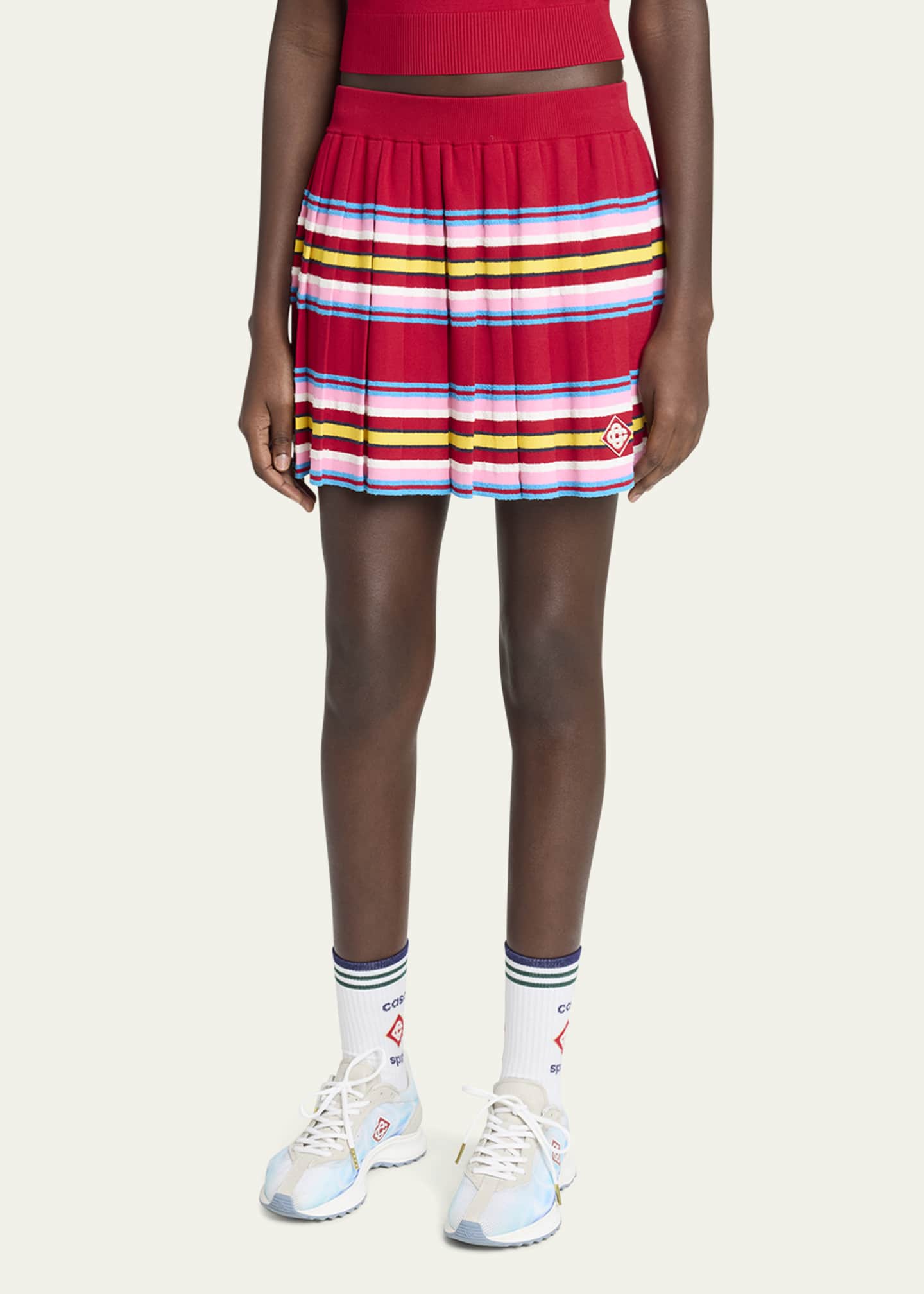 CASABLANCA Stripe Pleated Logo Patch Mini Skirt Image 4 of 5
