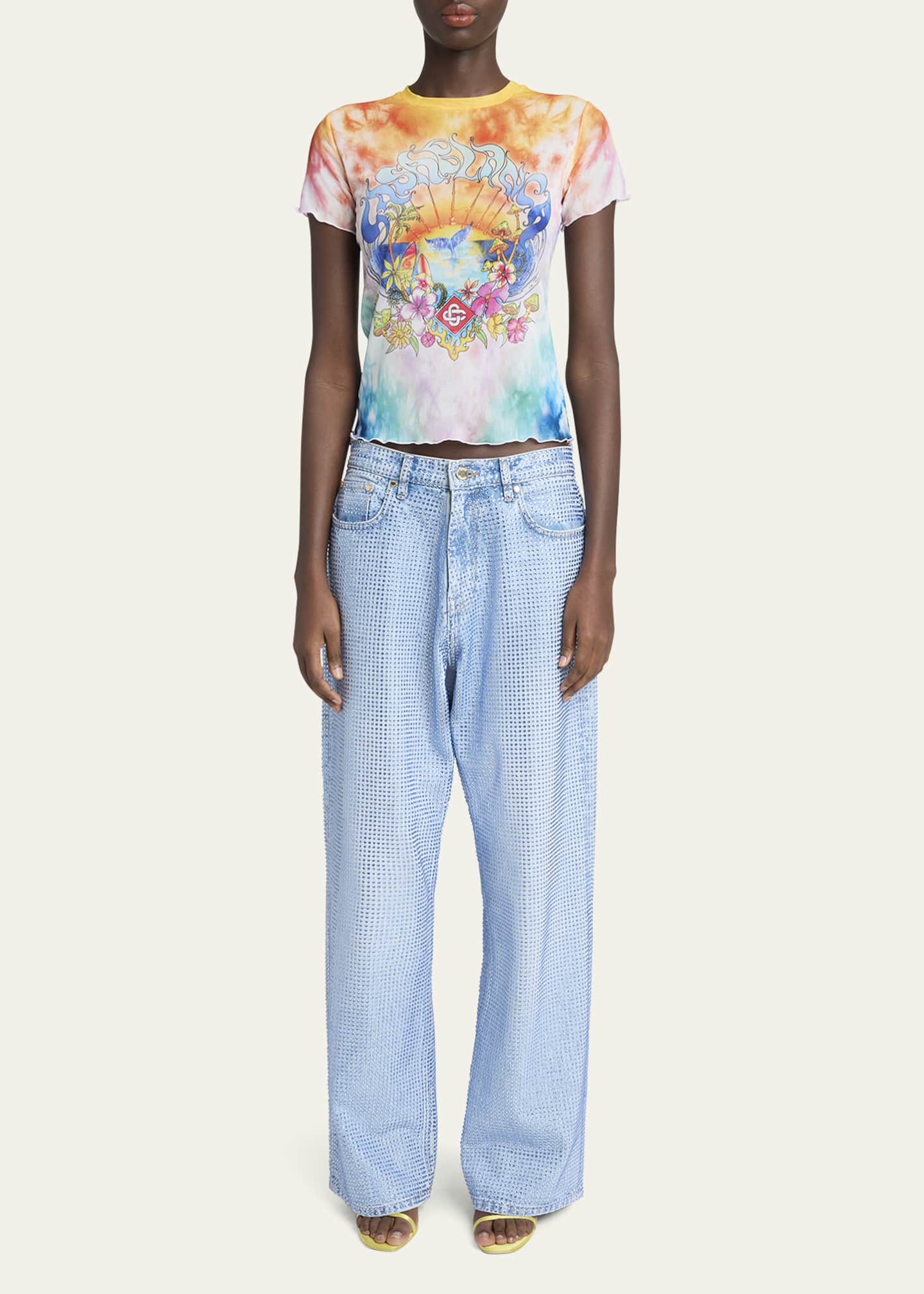CASABLANCA Lettuce Hem Printed Mesh Tee Image 2 of 5